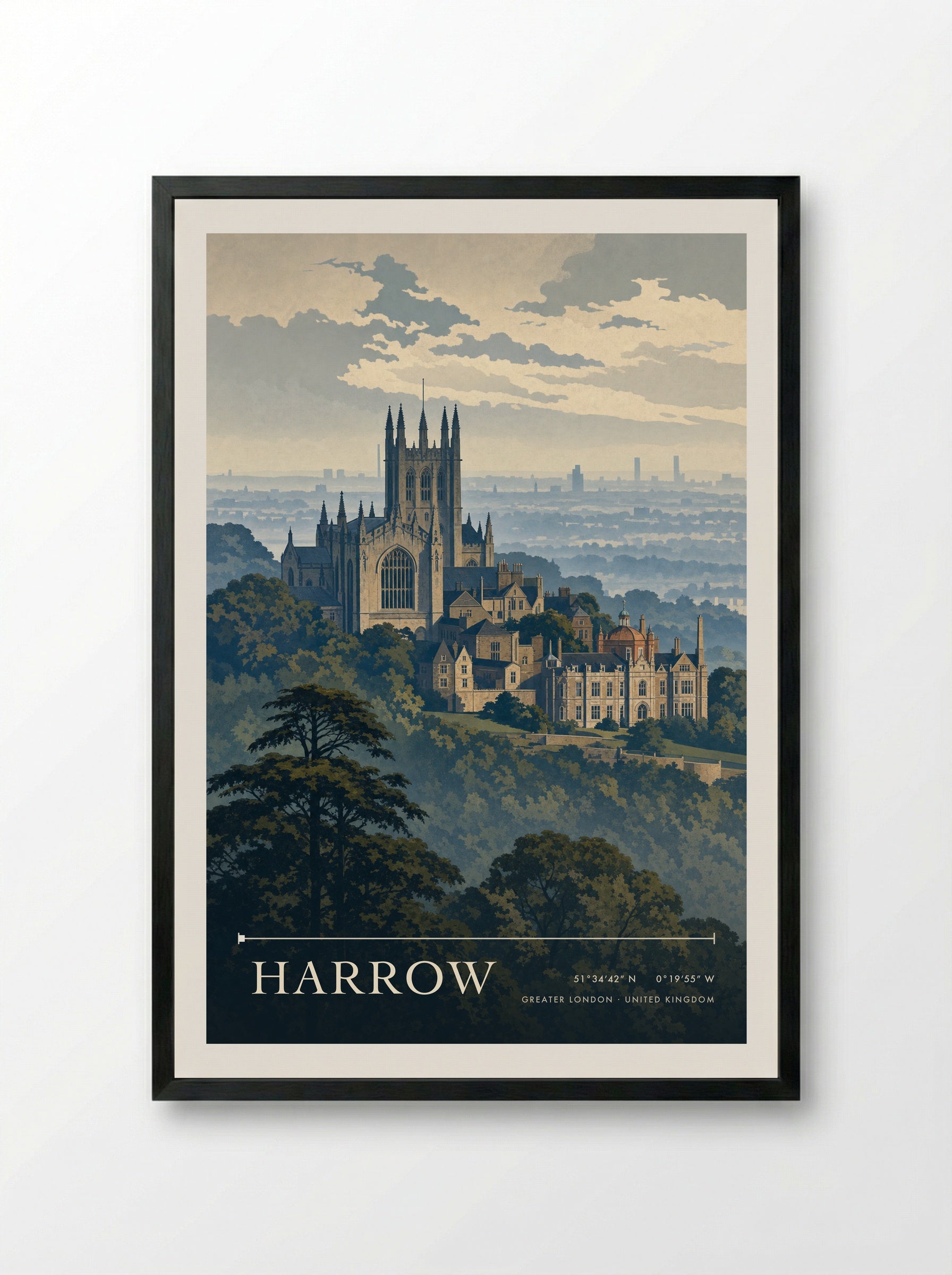 Harrow Greater London United Kingdom Travel Poster - Framed Print Black