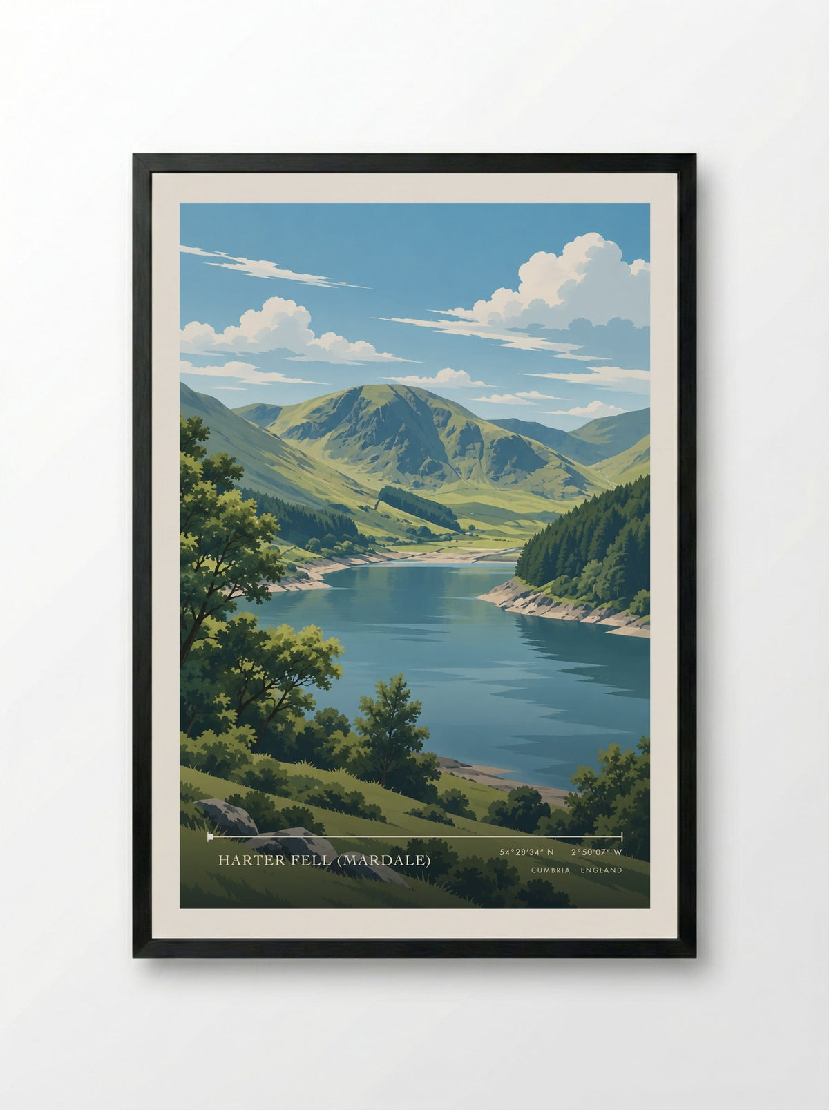 Harter Fell (Mardale), Cumbria | Travel Poster - Framed Print Black
