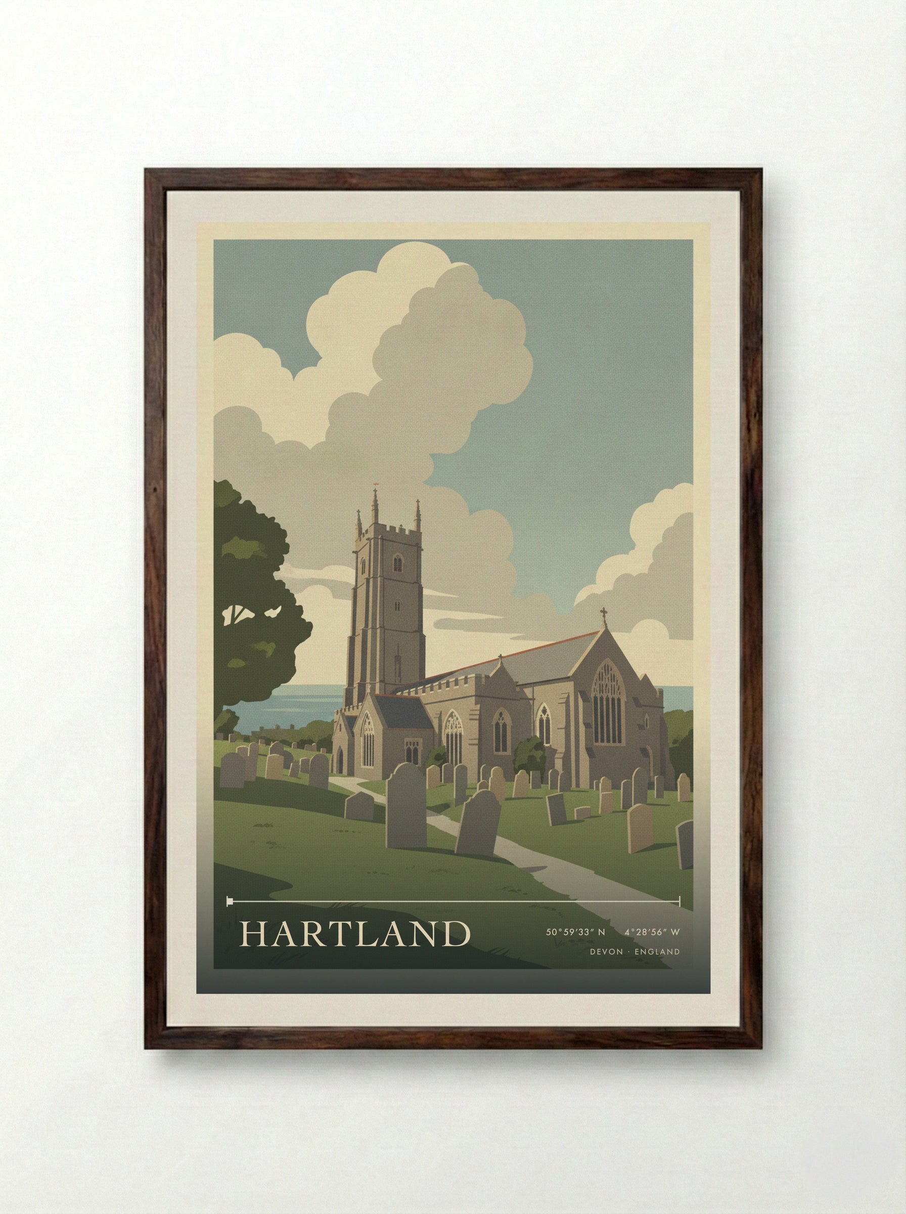 Hartland Devon England Travel Poster - Framed Print Dark Wood