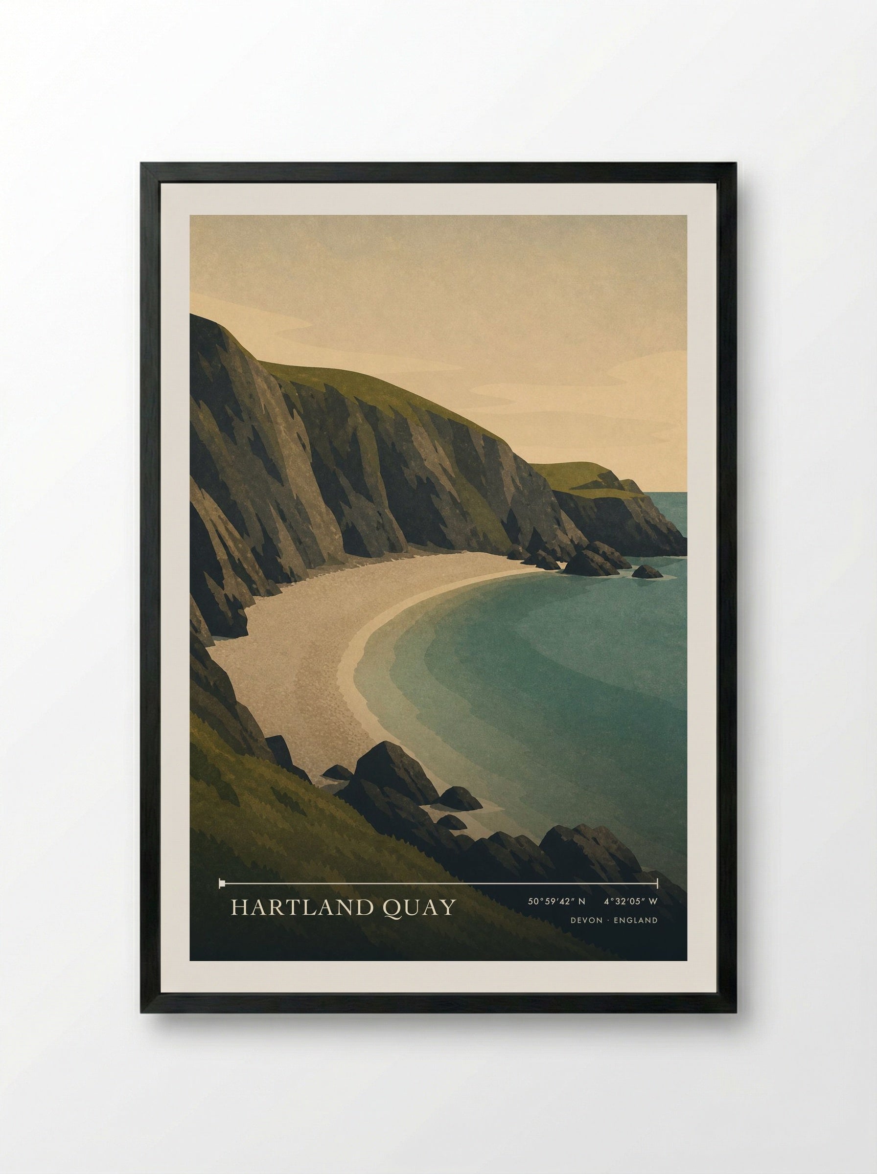 Hartland Quay Devon England Travel Poster - Framed Print Black