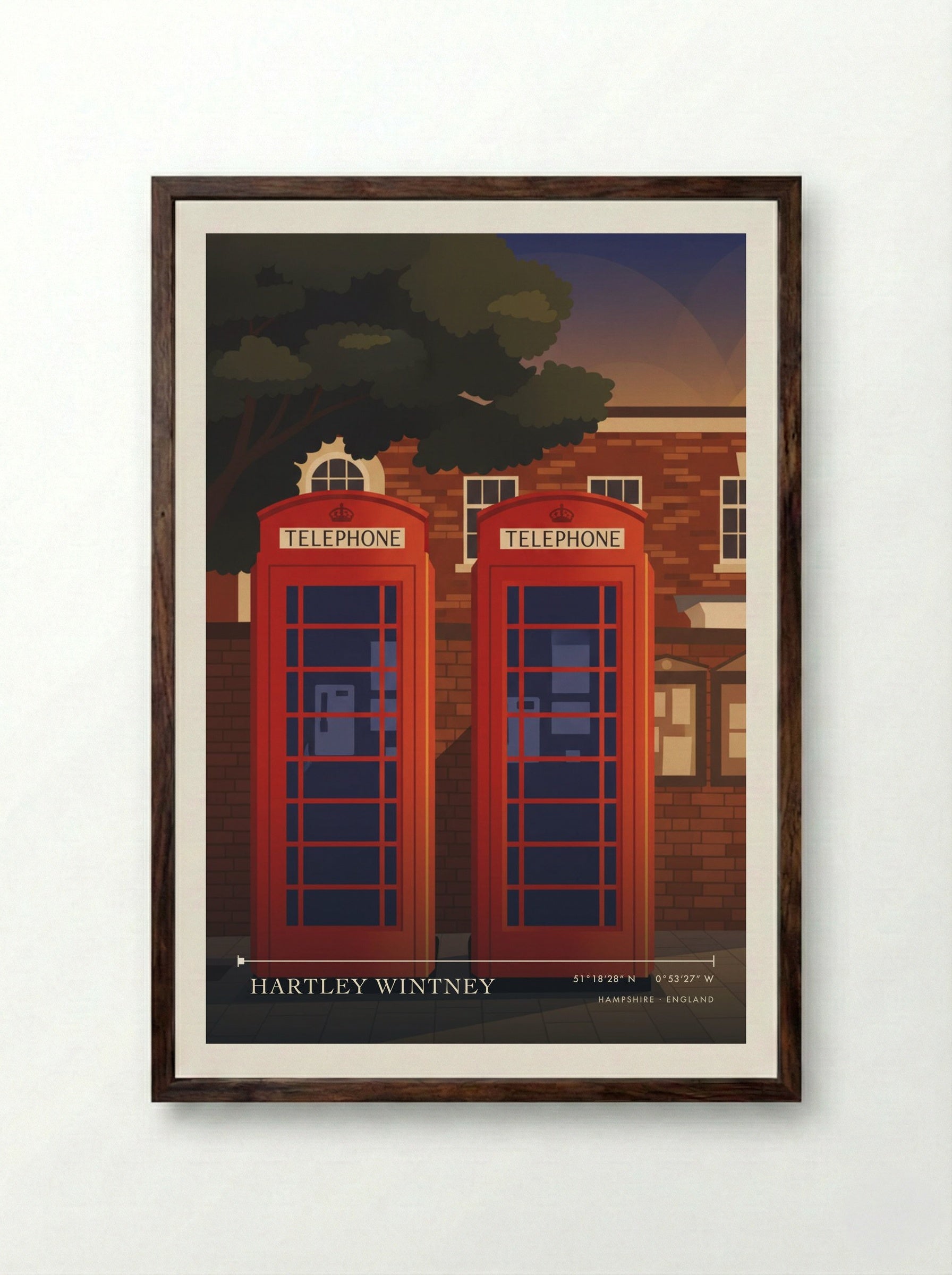Hartley Wintney Hampshire England Travel Poster - Framed Print Dark Wood