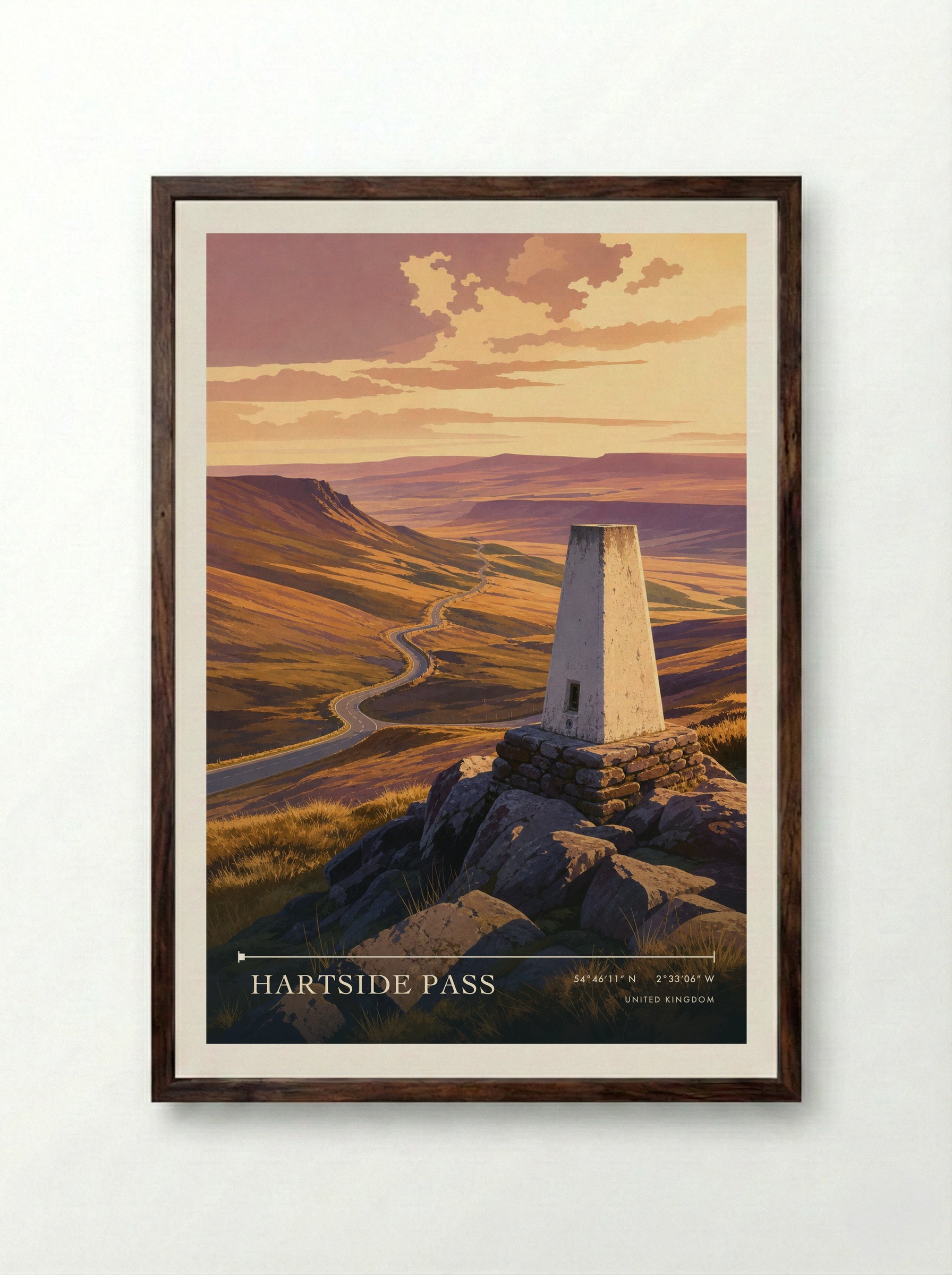 Hartside Pass United Kingdom Travel Poster - Framed Print Dark Wood