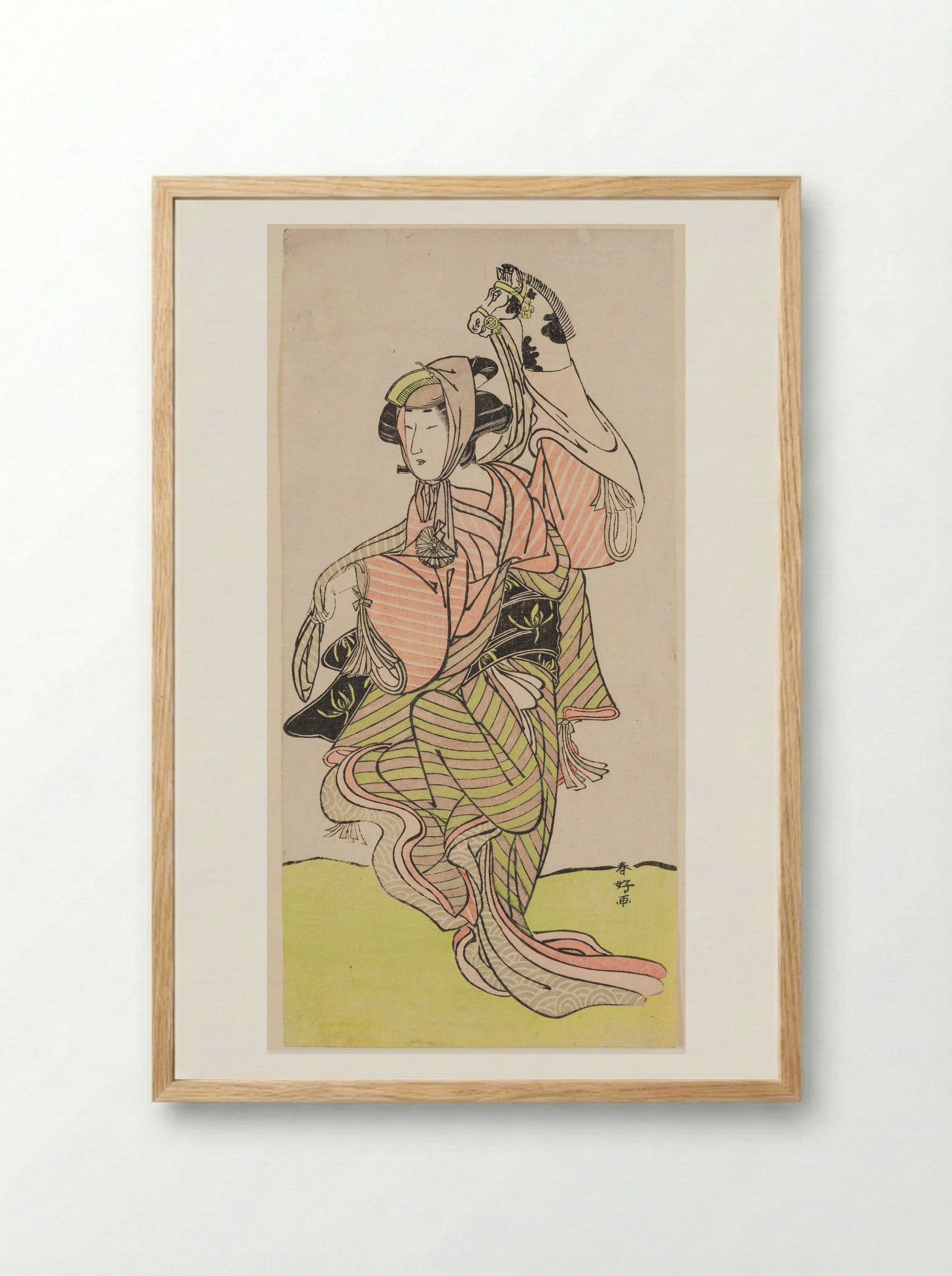 Harugoma (Spring hobbyhorse dance) - Katsukawa Shunkō - Framed Print Wood