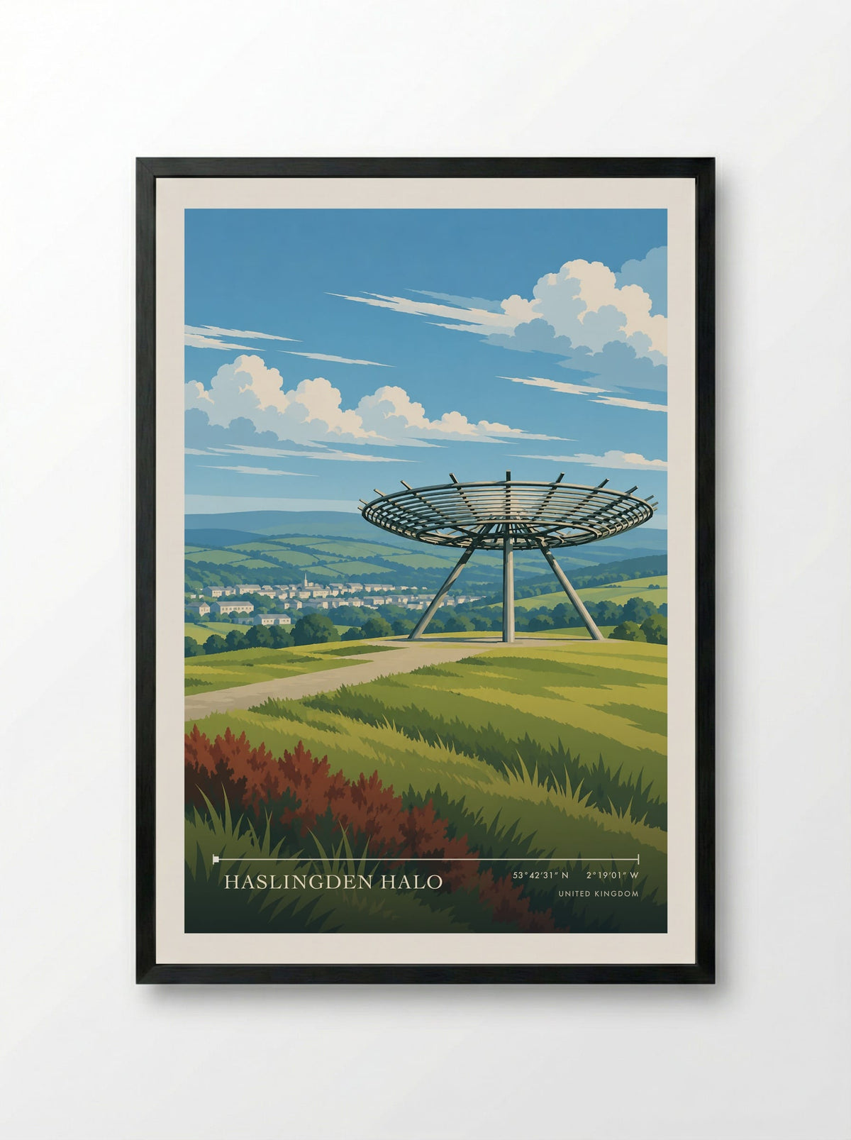 Haslingden Halo | Travel Poster - Framed Print Black