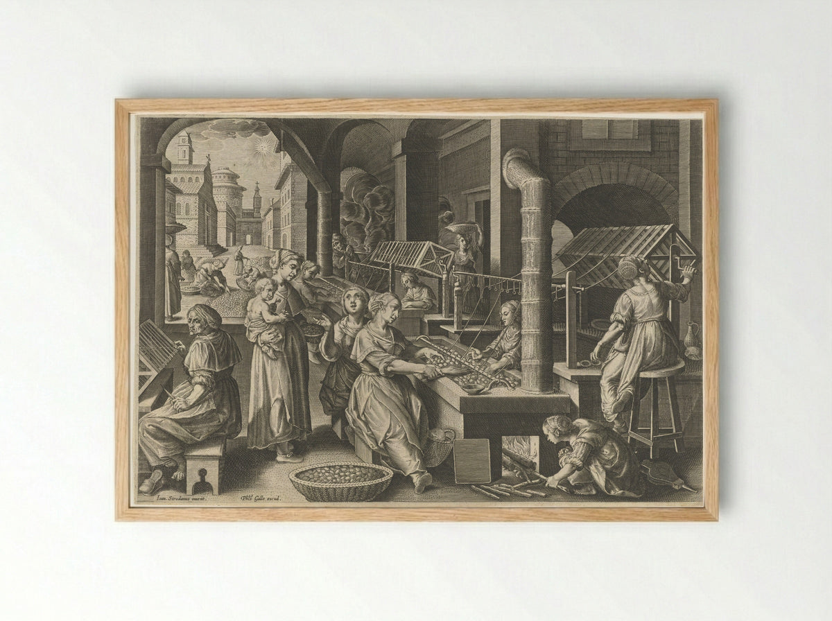 Haspelen van de zijde (Winding of Silk) - Karel van Mallery - Framed Print Wood