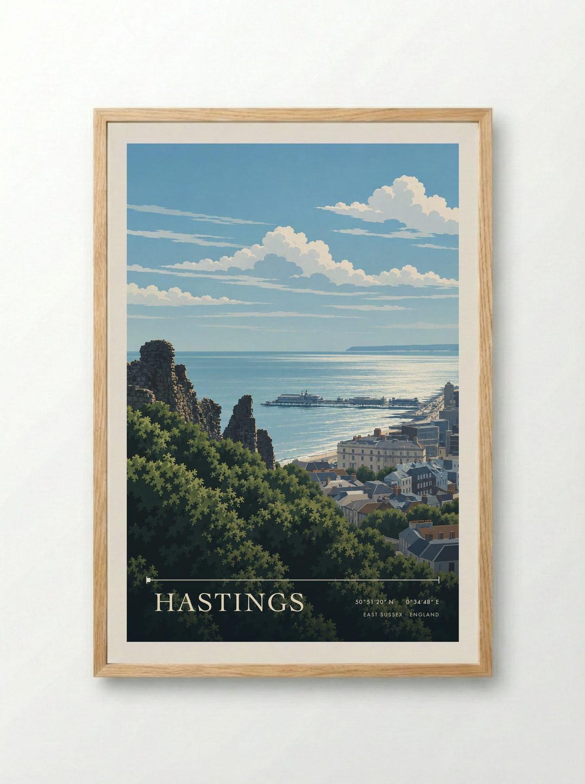 Hastings, East Sussex | Travel Poster - Framed Print Wood