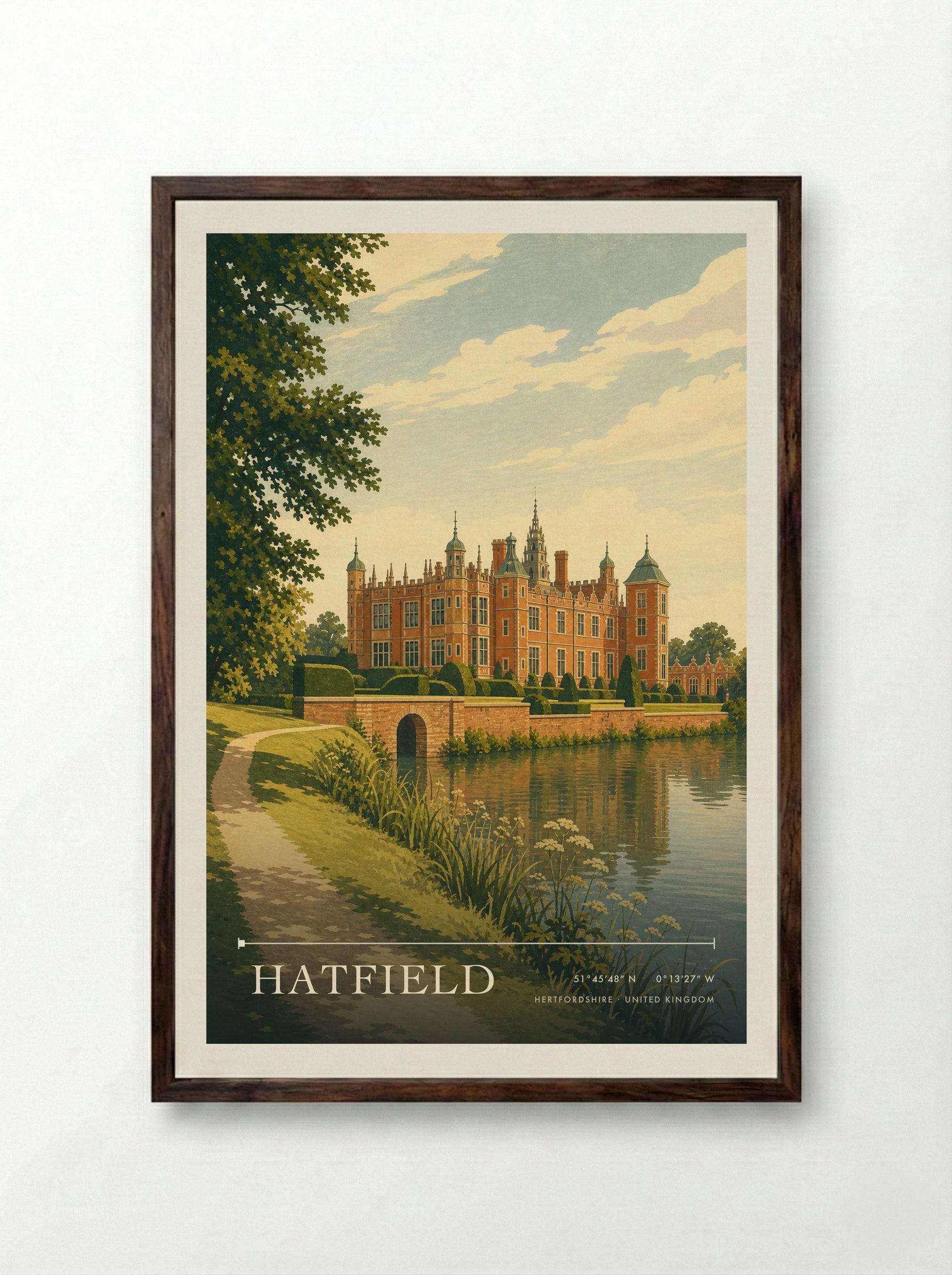 Hatfield Hertfordshire United Kingdom Travel Poster - Framed Print Dark Wood