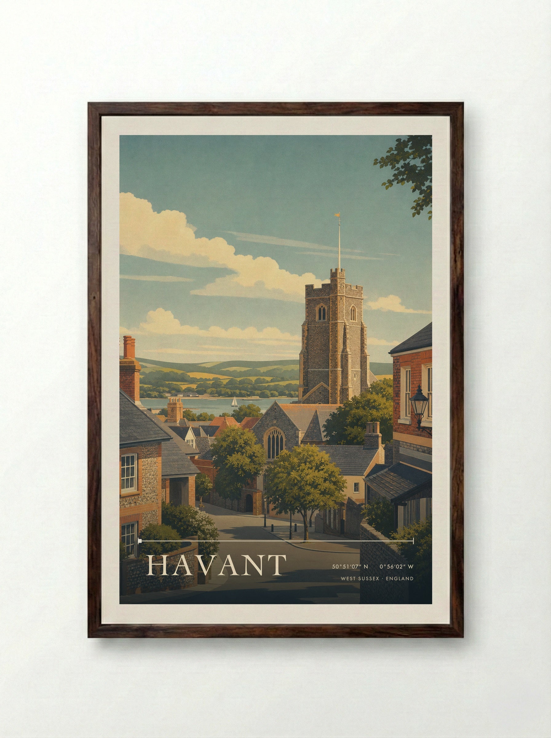 Havant West Sussex England Travel Poster - Framed Print Dark Wood