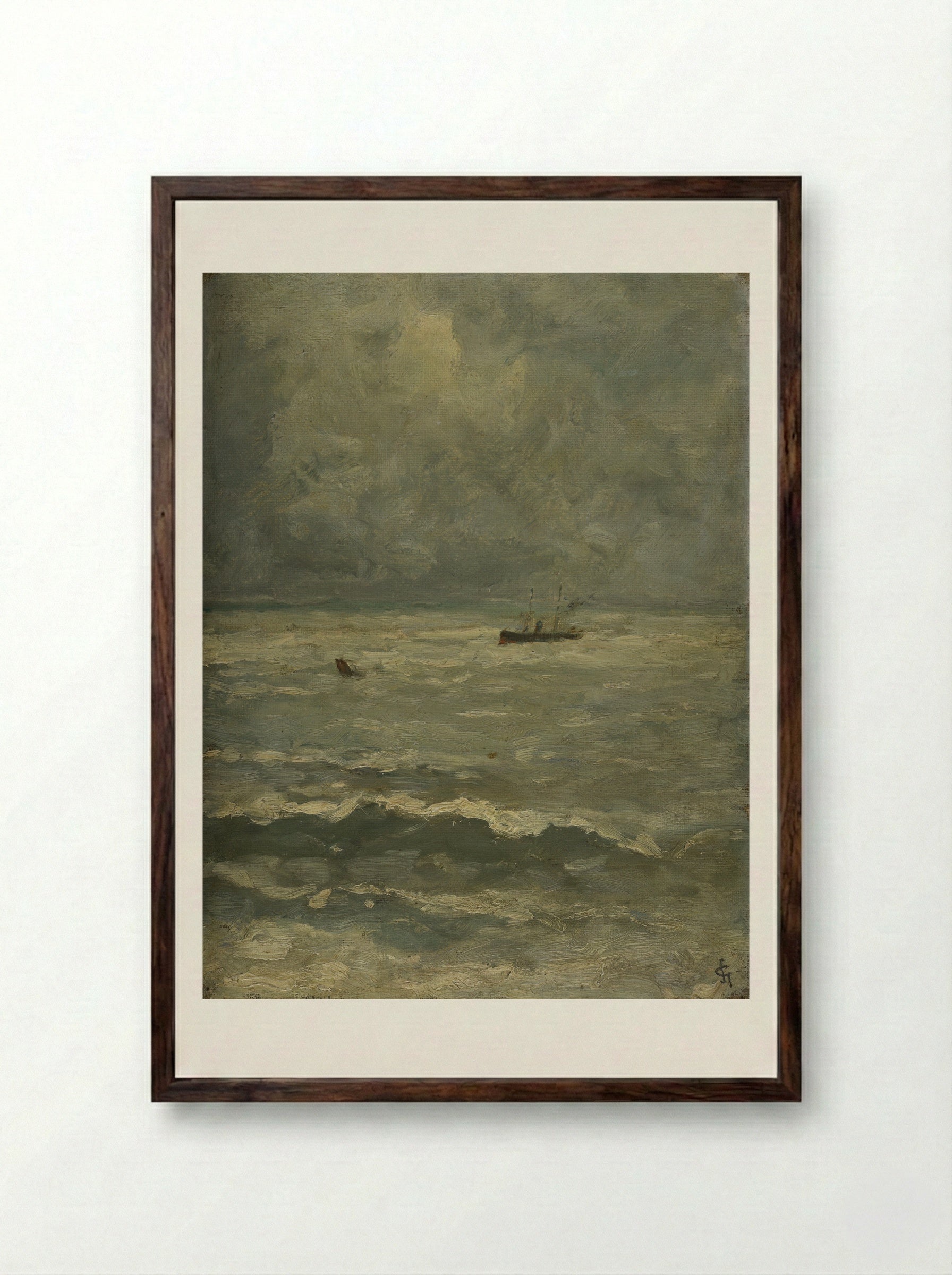 Haven van Bergen op Zoom bij hoog water - Carel Nicolaas Storm van 's-Gravesande - Framed Print Dark Wood