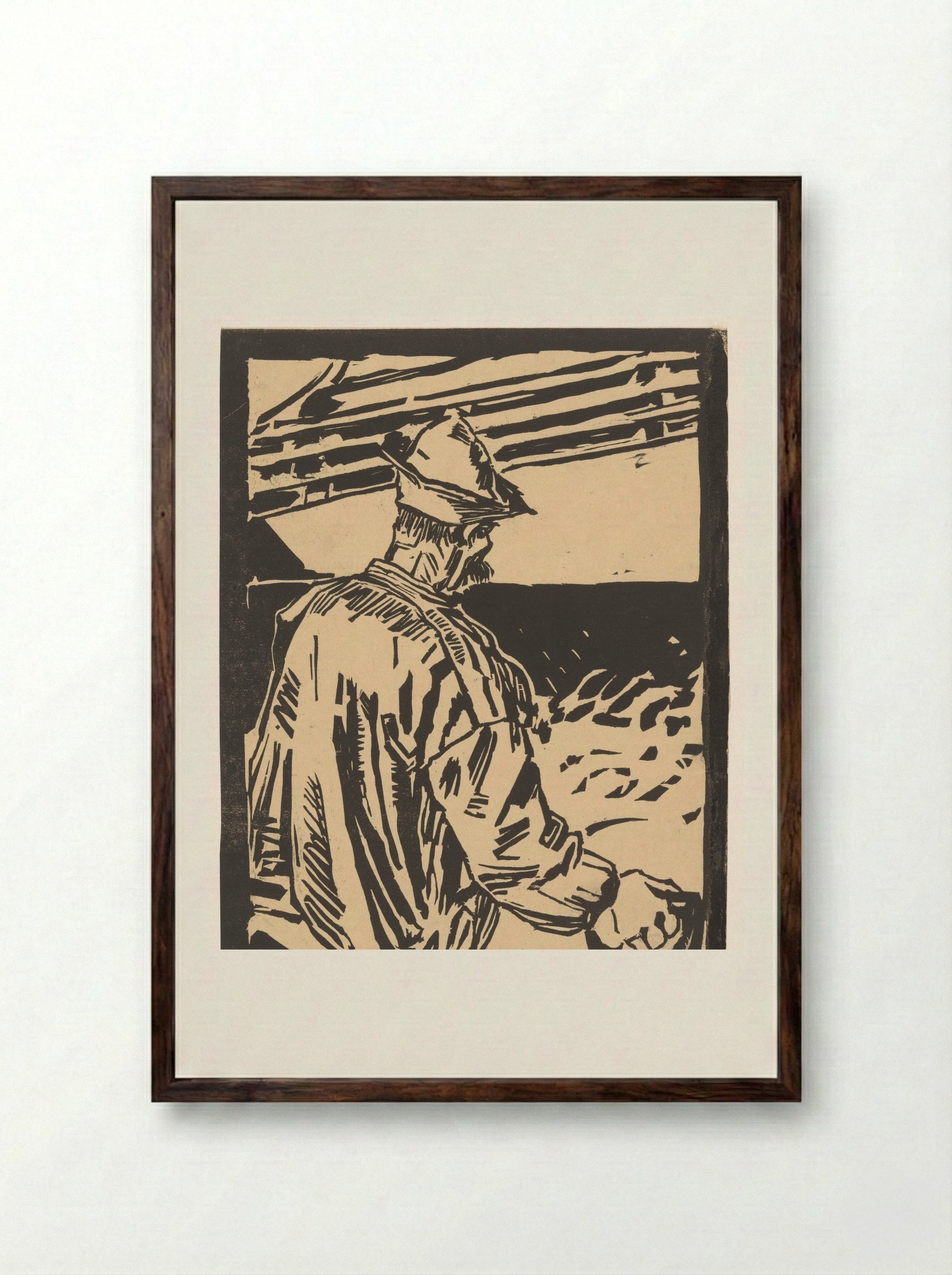 Havenarbeider met hoofddeksel - Marius Richters - Framed Print Dark Wood