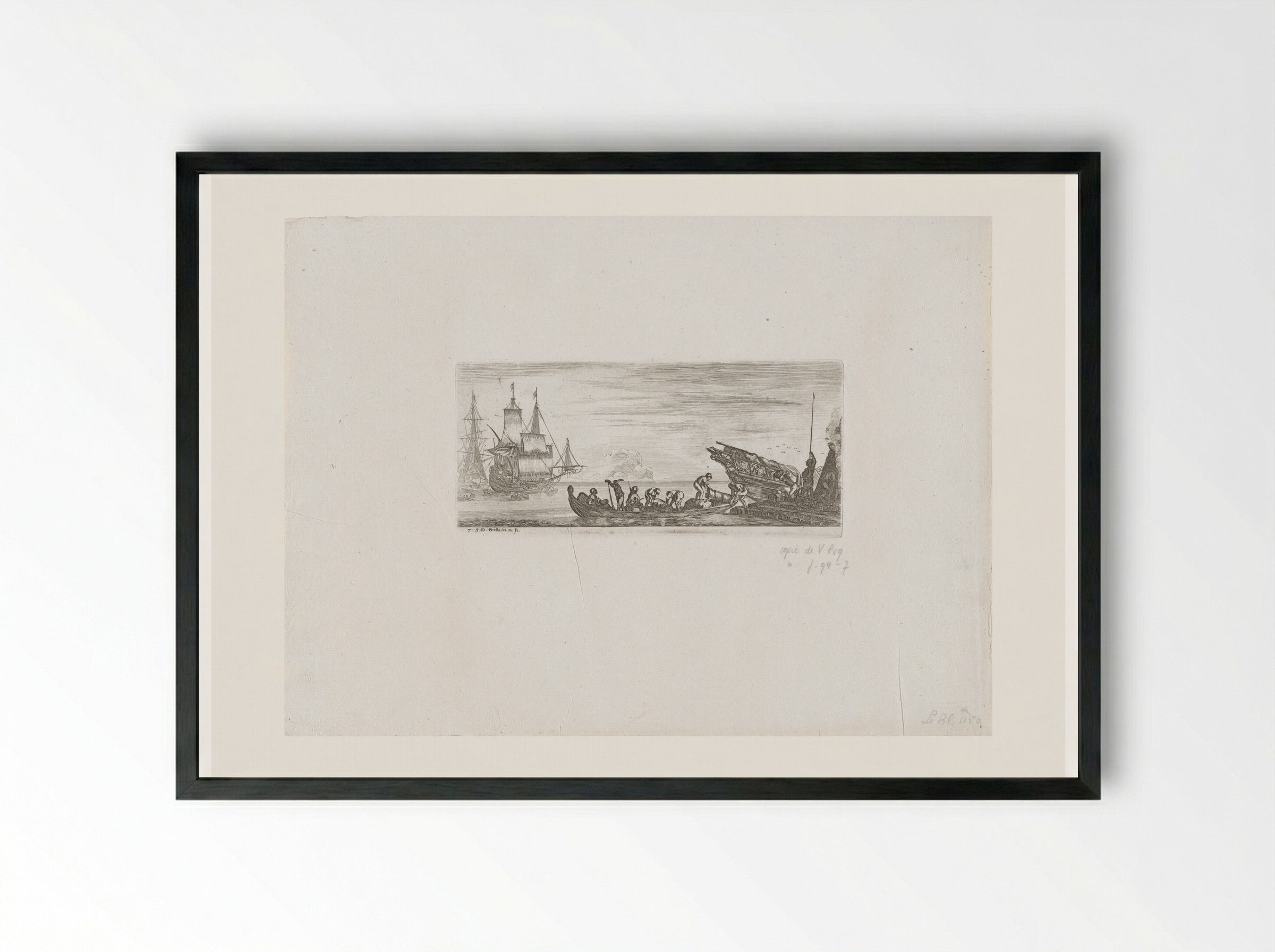Havenarbeiders laden een sloep - Giovanni Giacomo de' Rossi - Framed Print Black