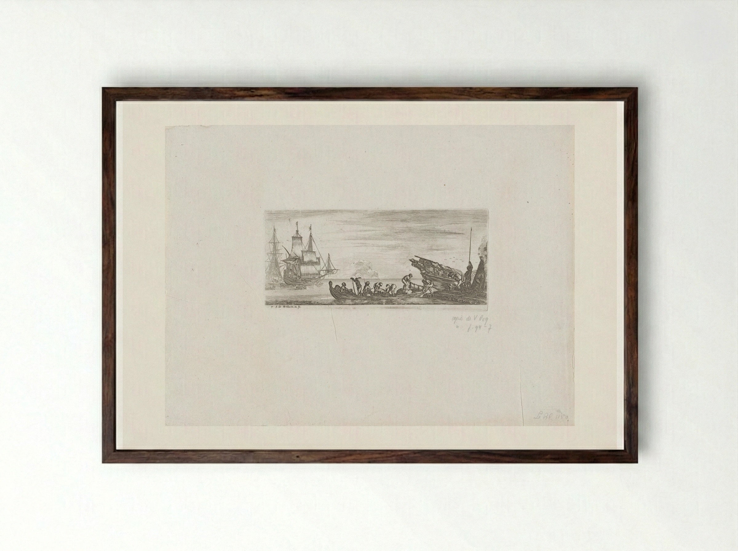 Havenarbeiders laden een sloep - Giovanni Giacomo de' Rossi - Framed Print Dark Wood