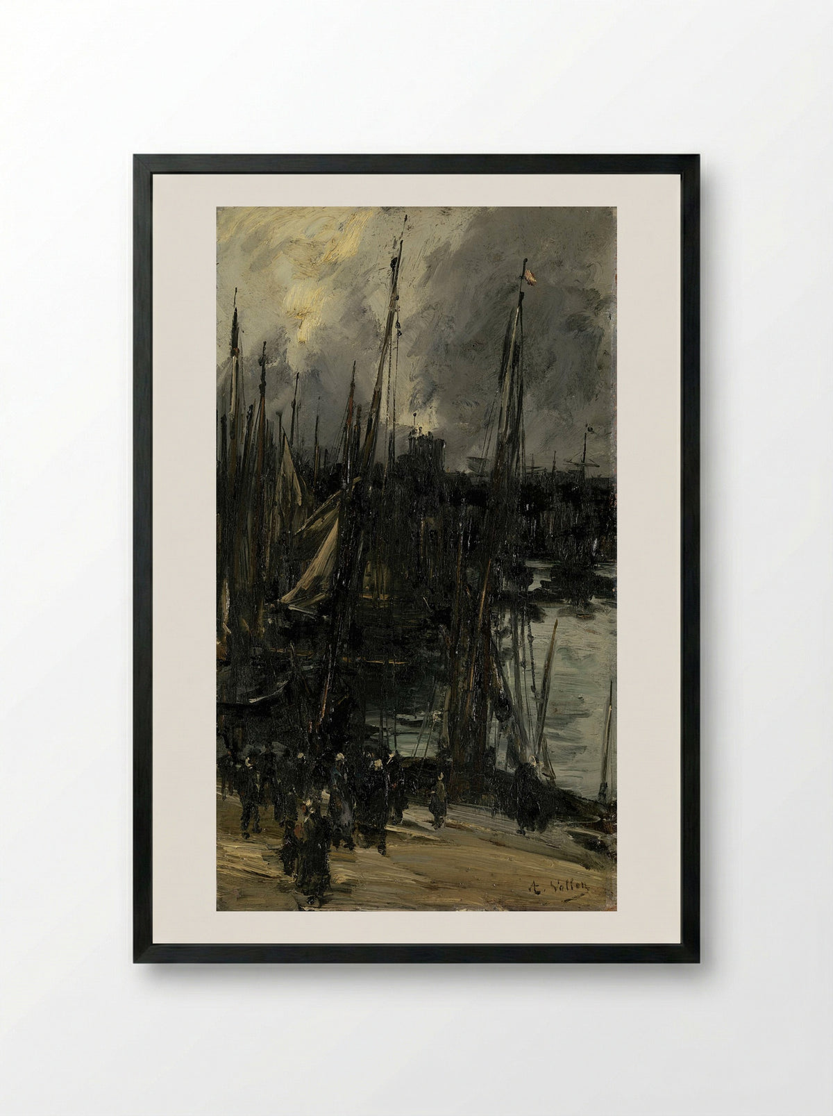 Havengezicht in Duinkerken (of Dieppe?) - Antoine Vollon - Framed Print Black