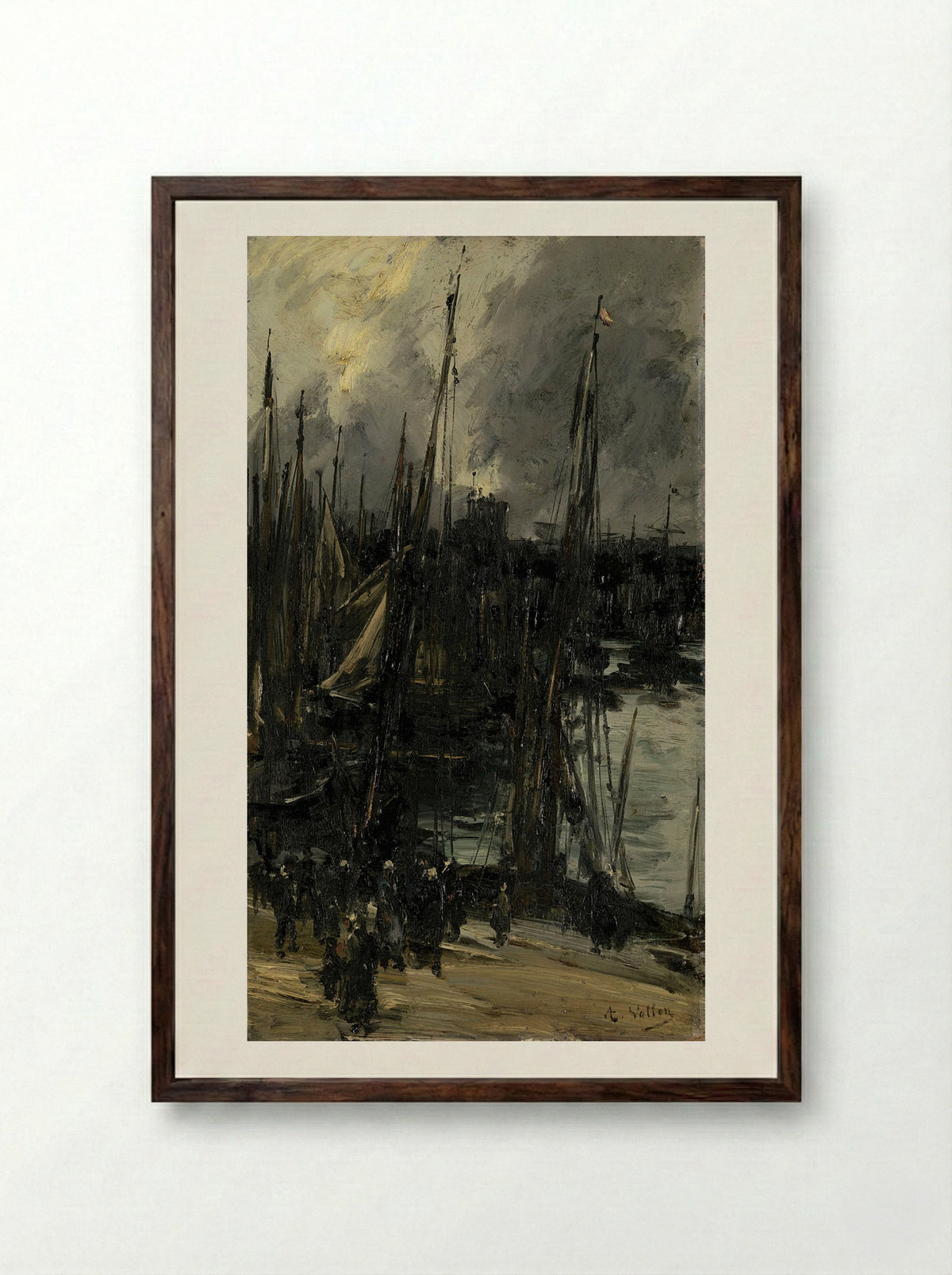 Havengezicht in Duinkerken (of Dieppe?) - Antoine Vollon - Framed Print Dark Wood