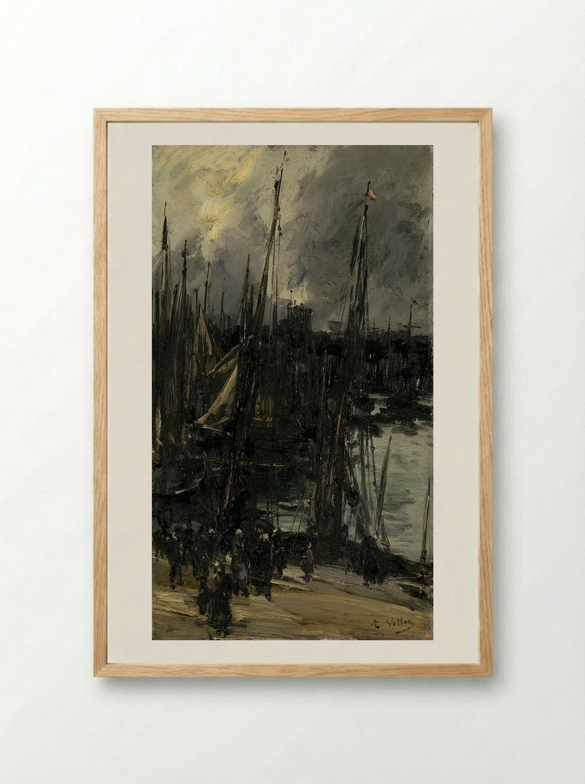 Havengezicht in Duinkerken (of Dieppe?) - Antoine Vollon - Framed Print Wood