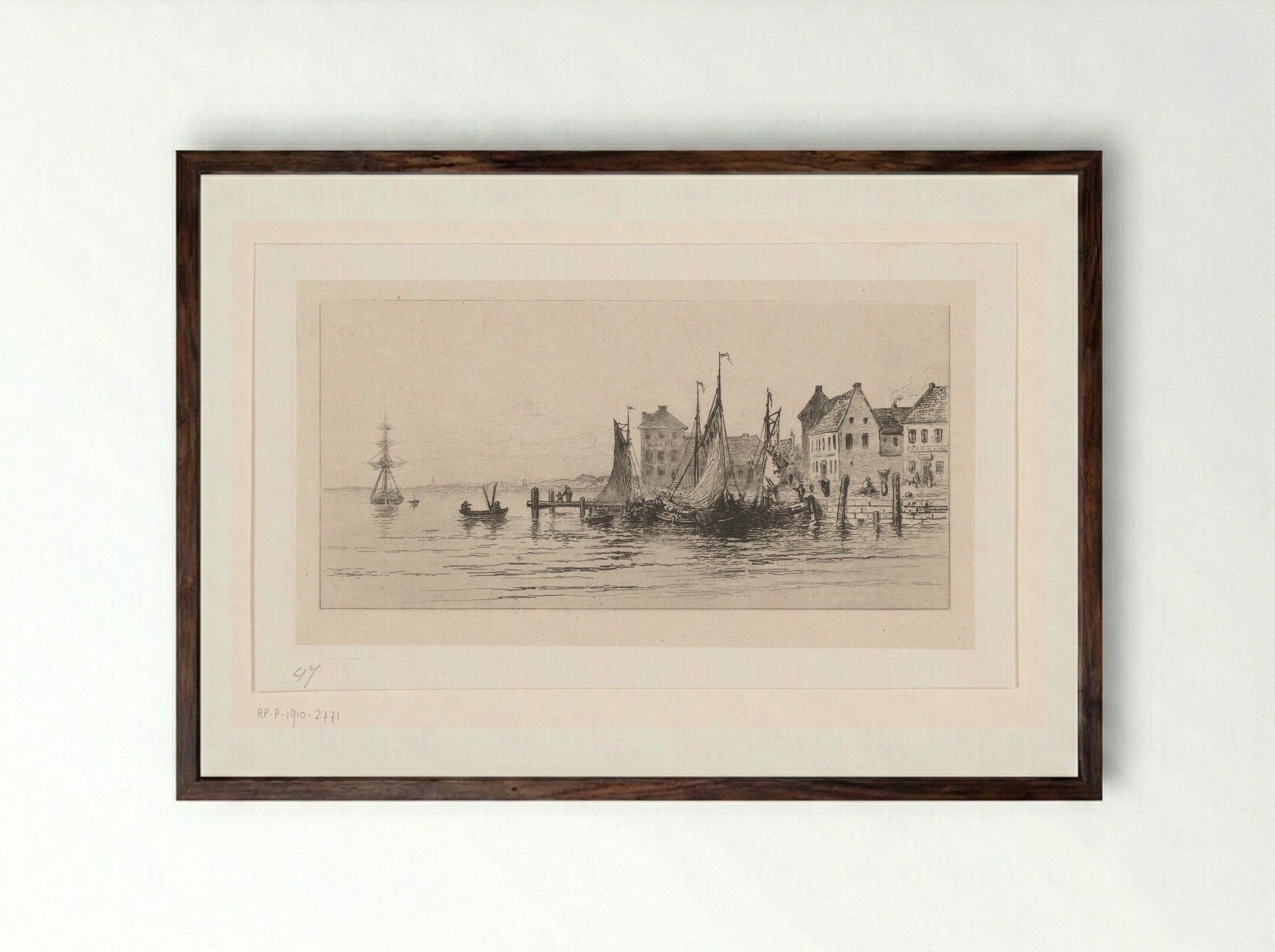 Havengezicht in Temse - Carel Nicolaas Storm van 's-Gravesande - Framed Print Dark Wood