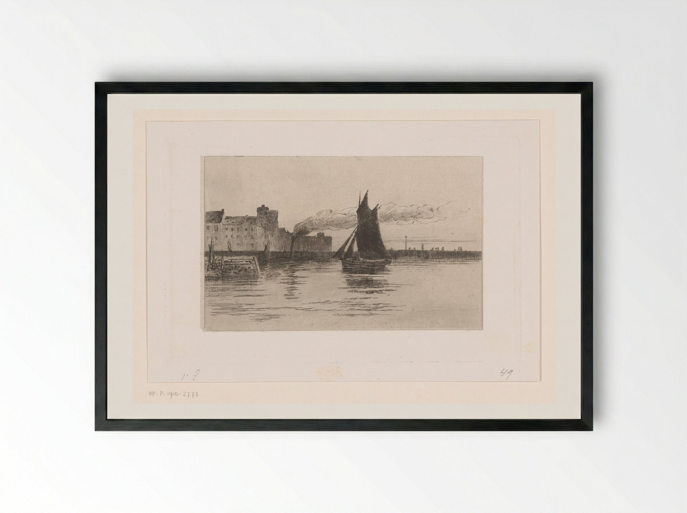 Havengezicht met zeilboot in Honfleur - Carel Nicolaas Storm van 's-Gravesande - Framed Print Black
