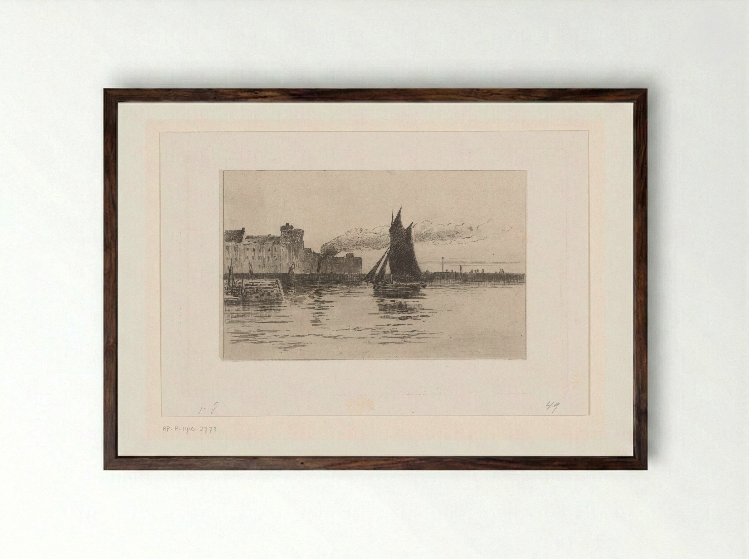 Havengezicht met zeilboot in Honfleur - Carel Nicolaas Storm van 's-Gravesande - Framed Print Dark Wood