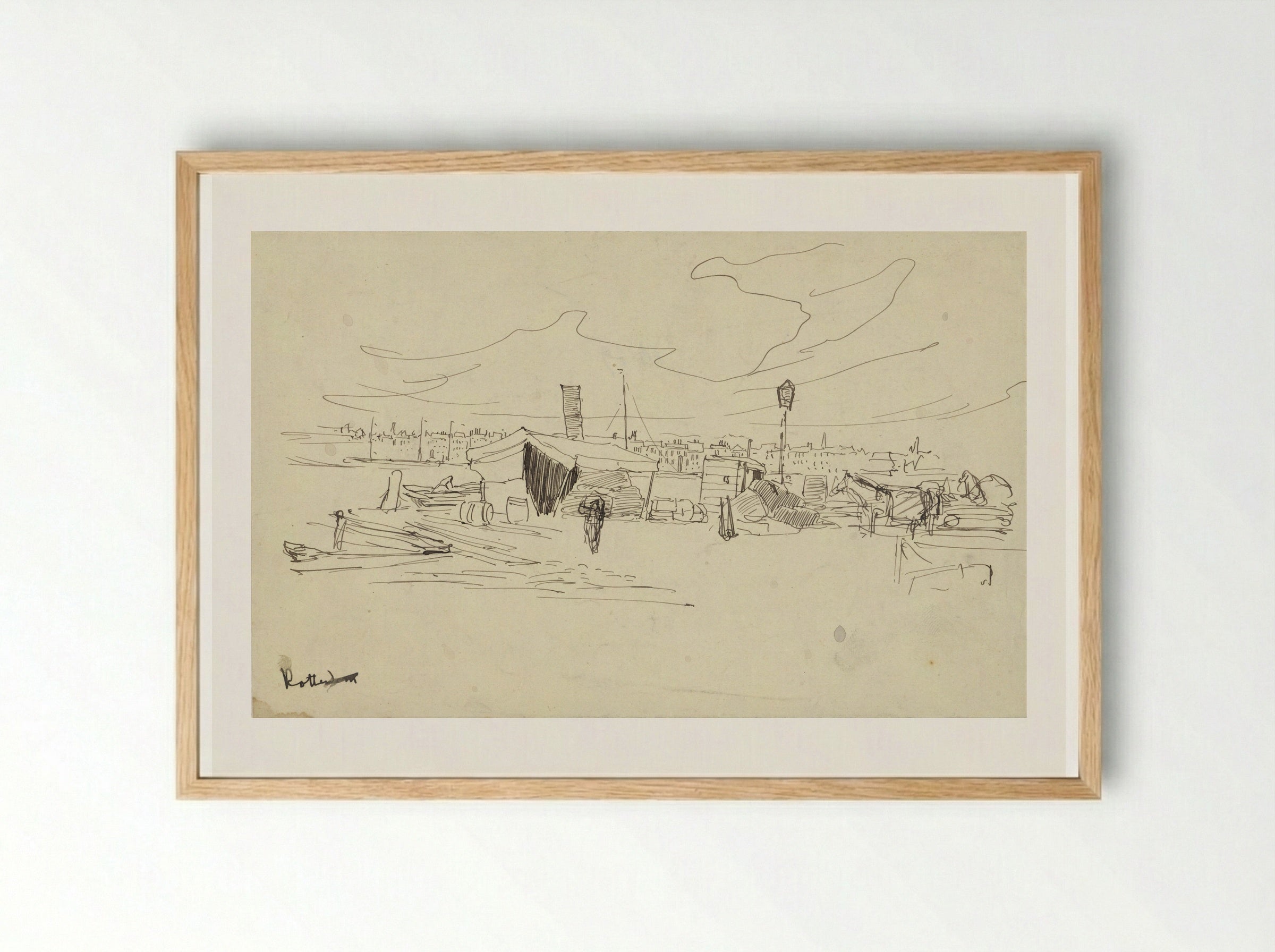 Havengezicht te Rotterdam - Adolf le Comte - Framed Print Wood