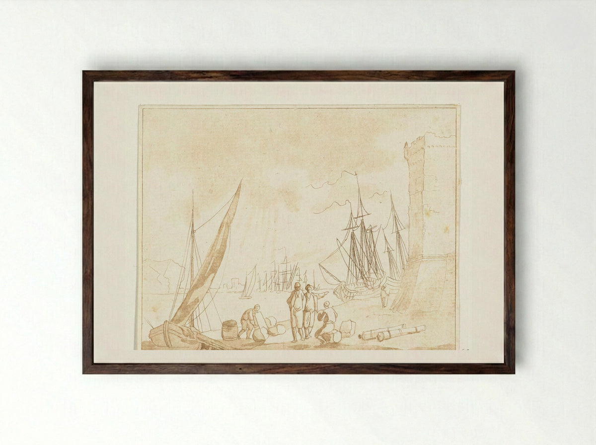 Havengezicht - Anthonie van den Bos - Framed Print Dark Wood