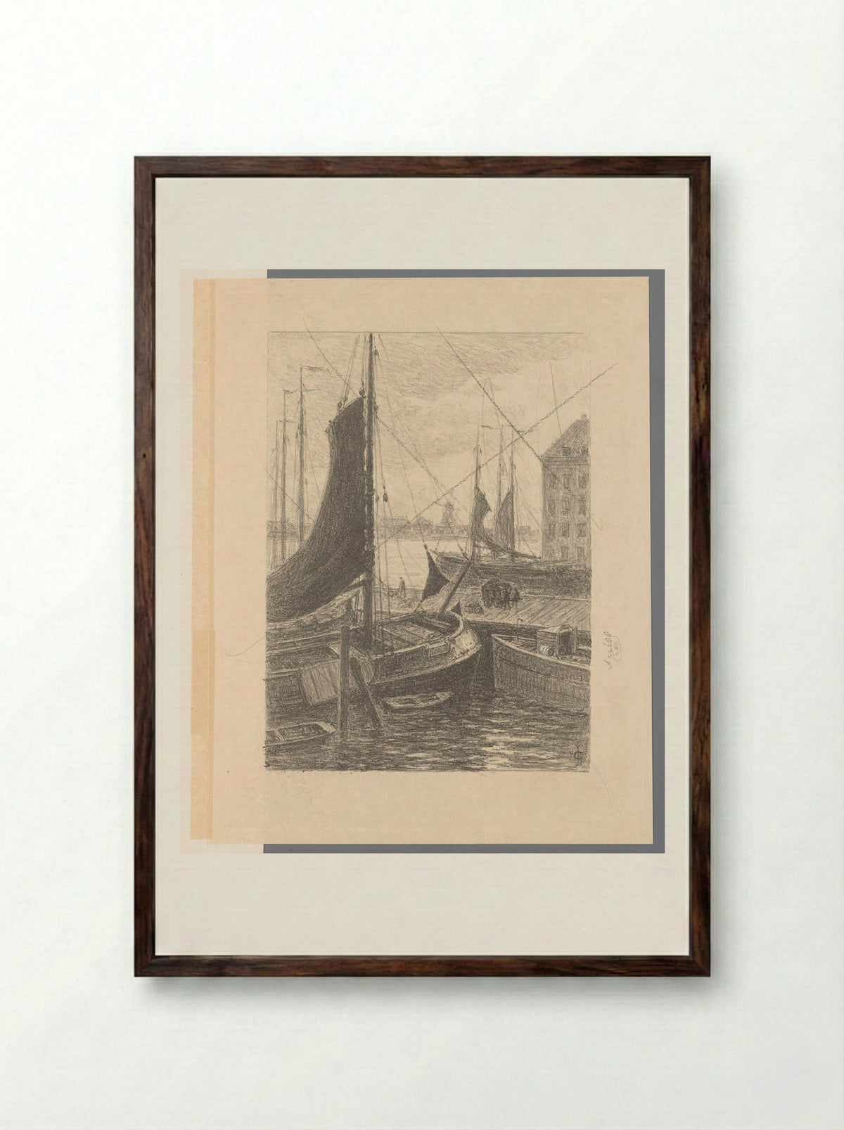 Havengezicht - Carel Nicolaas Storm van 's-Gravesande - Framed Print Dark Wood