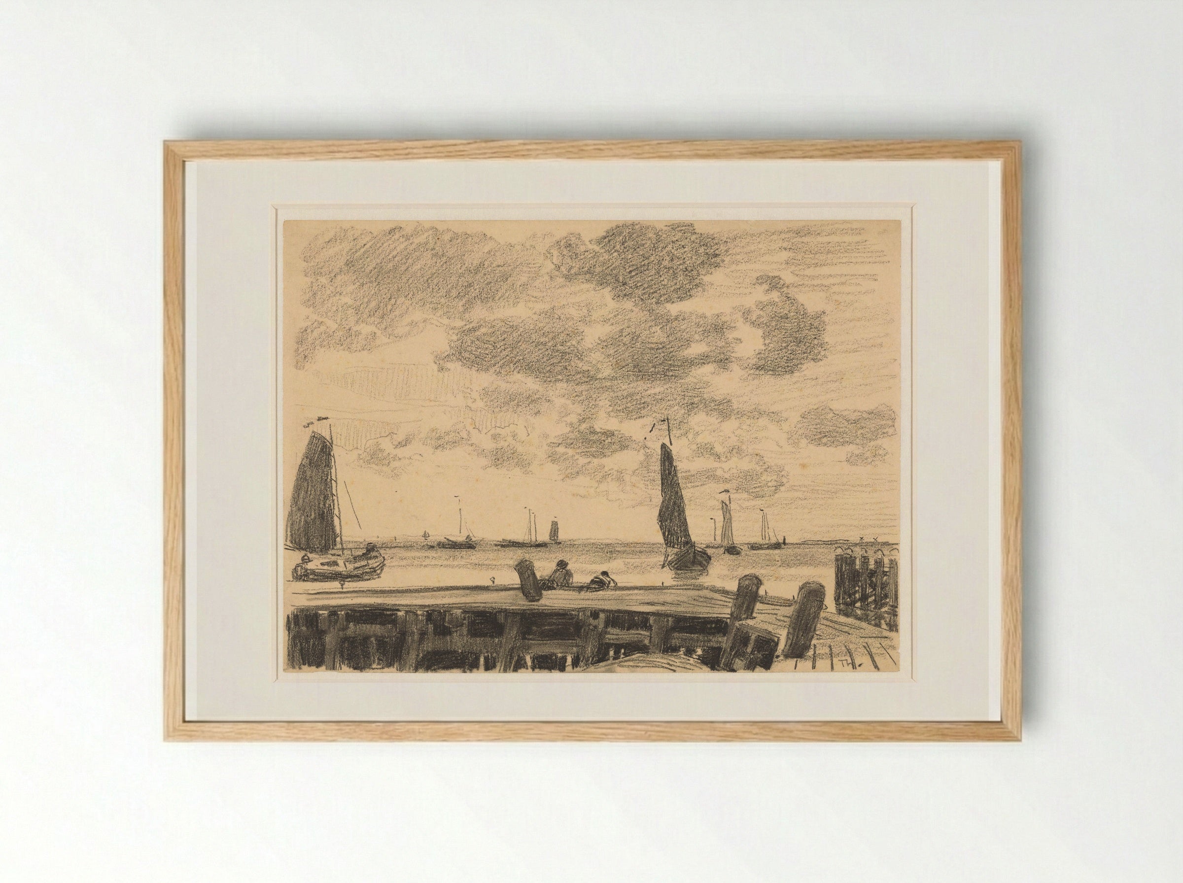 Havenhoofd met schepen - Willem Bastiaan Tholen - Framed Print Wood
