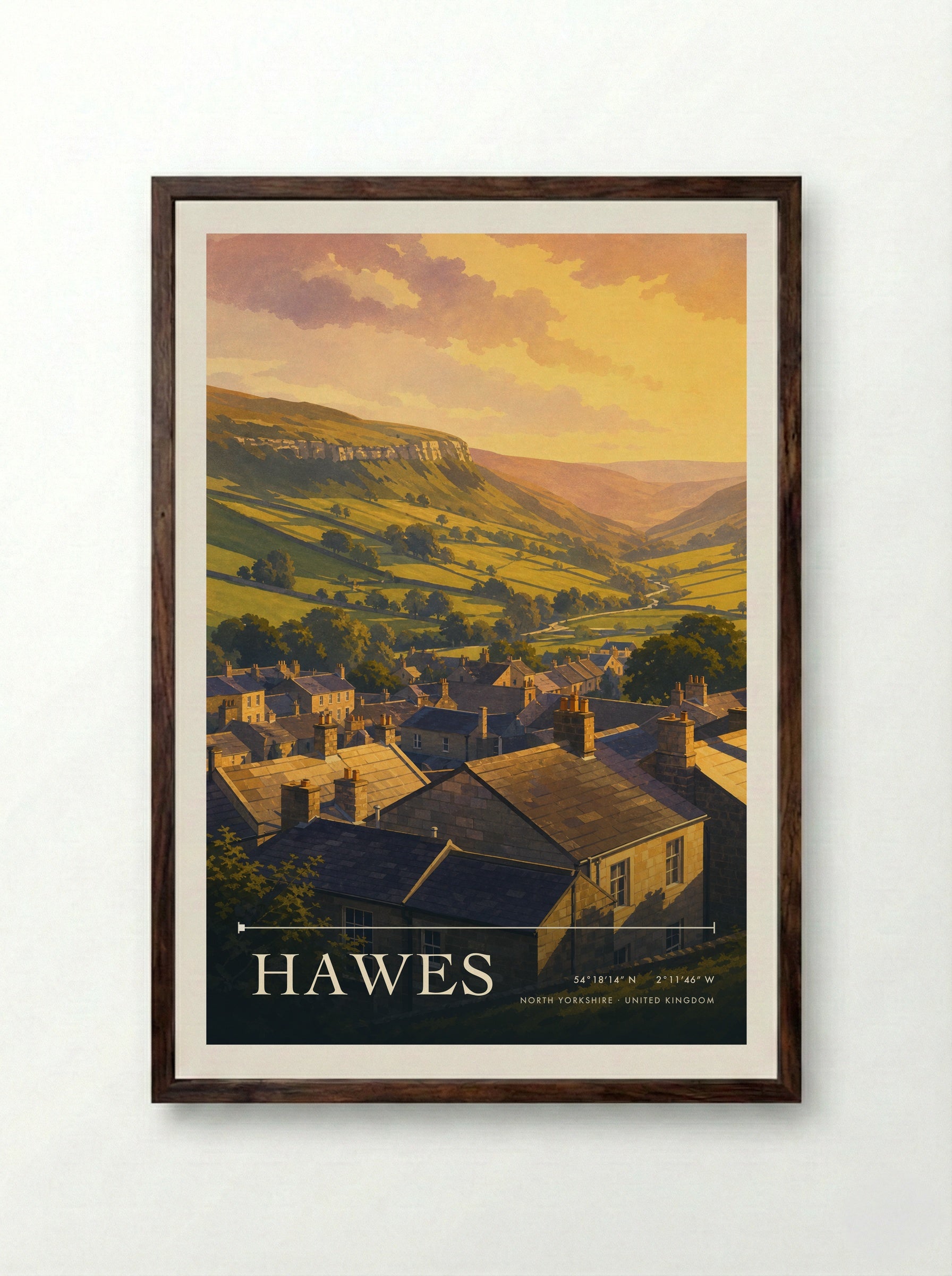 Hawes North Yorkshire United Kingdom Travel Poster - Framed Print Dark Wood
