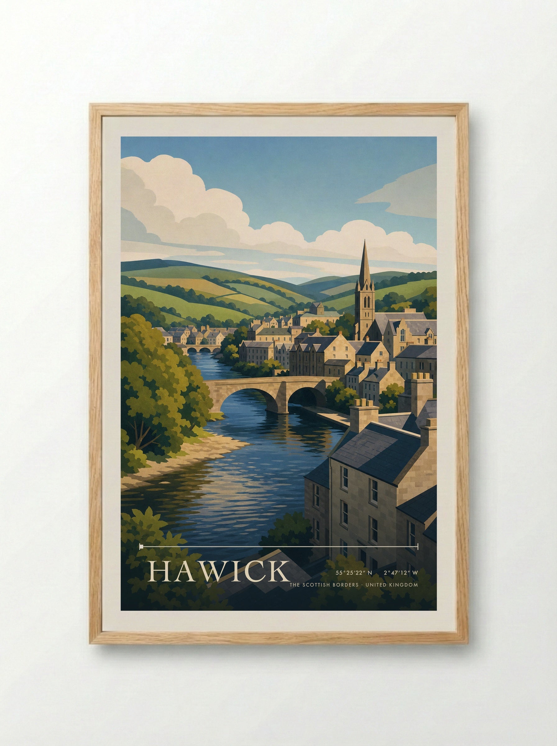 Hawick The Scottish Borders United Kingdom Travel Poster - Framed Print Wood