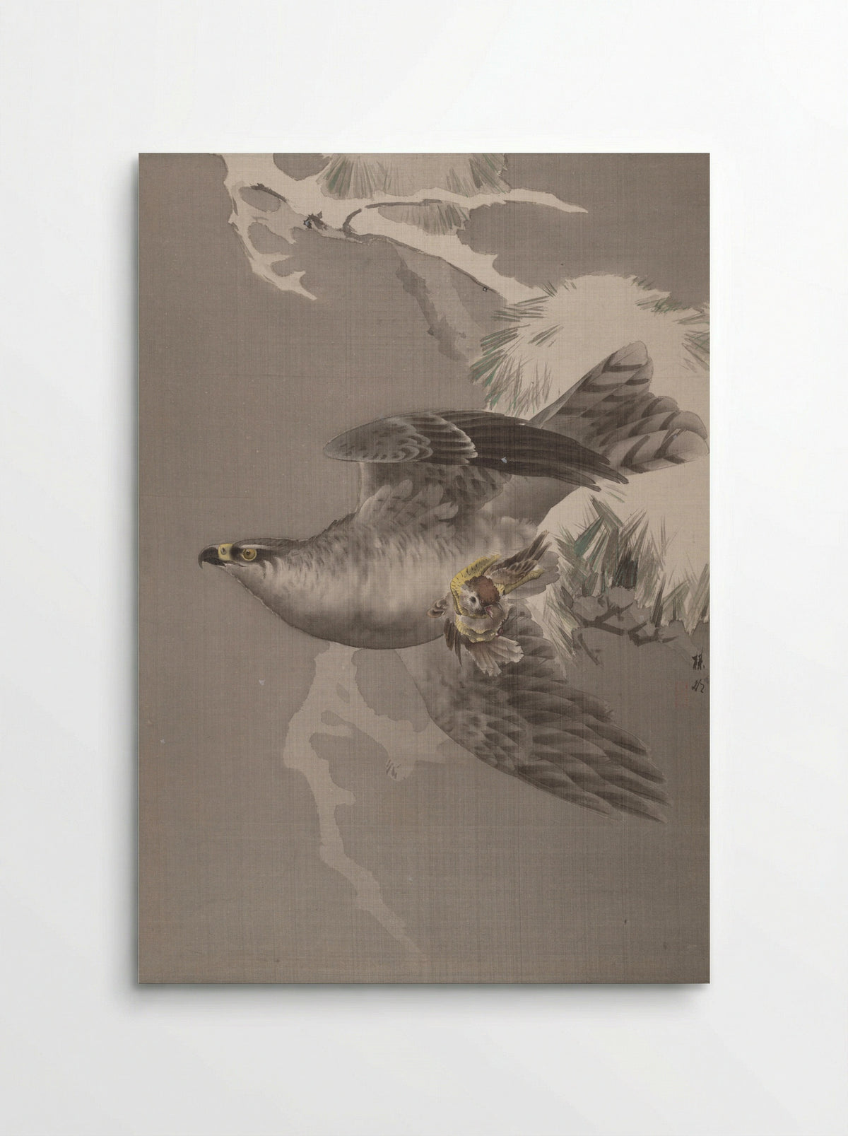Hawk Holding a Small Bird - Okada Baison - Poster