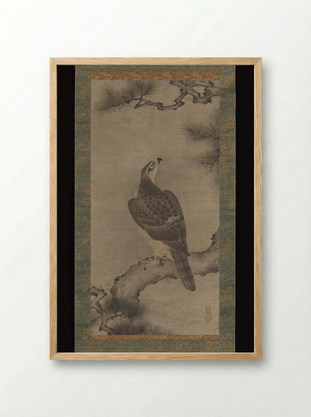 Hawk on a Pine - Kano Yukinobu - Framed Print Wood