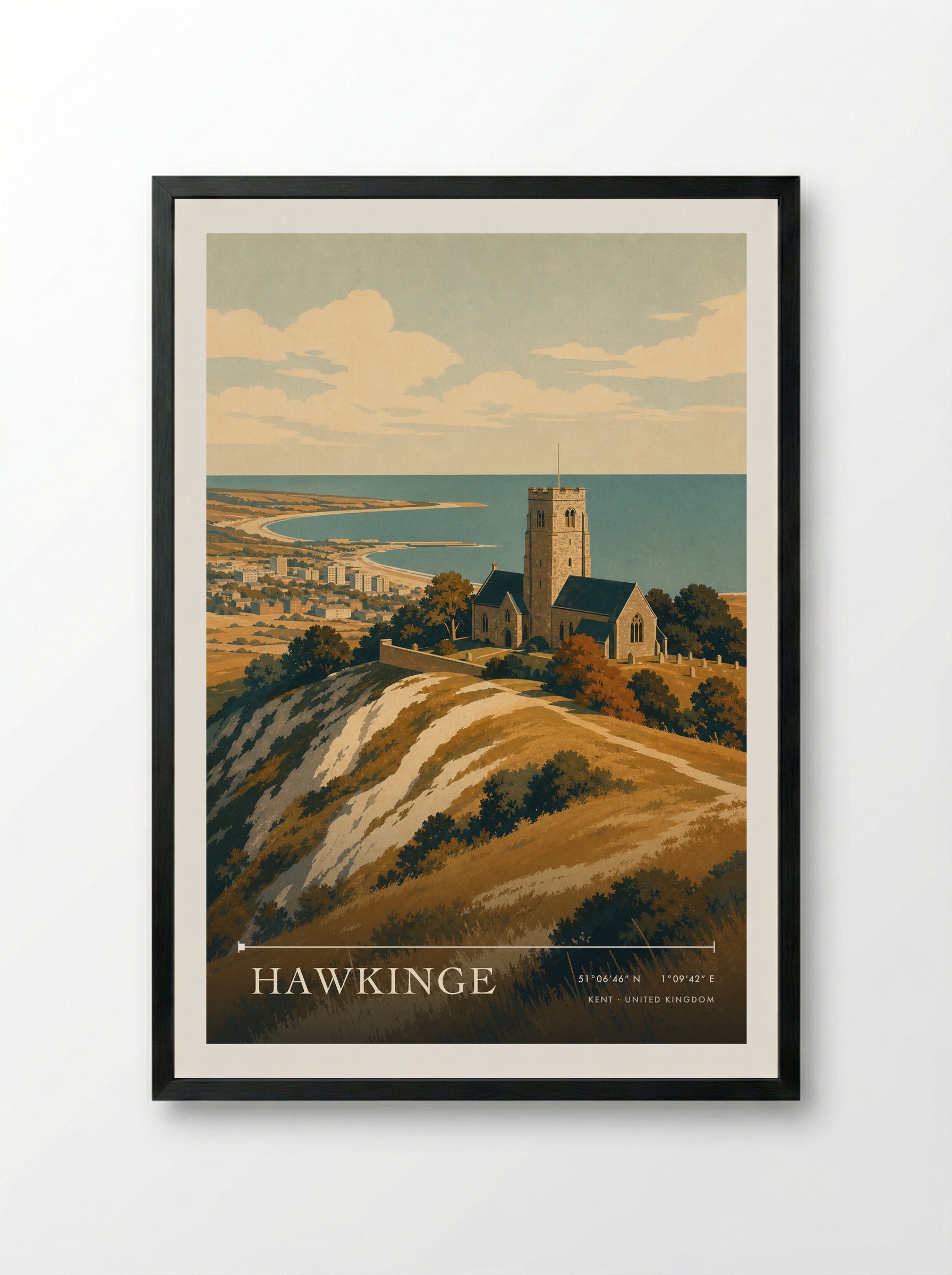Hawkinge Kent United Kingdom Travel Poster - Framed Print Black