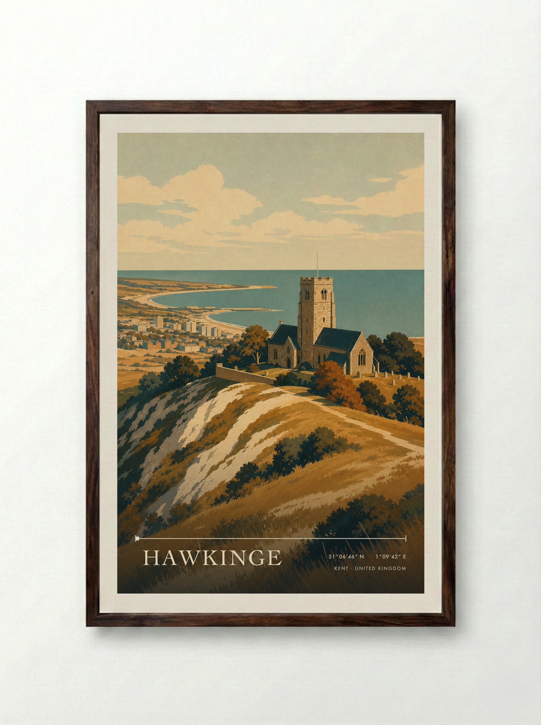 Hawkinge Kent United Kingdom Travel Poster - Framed Print Dark Wood