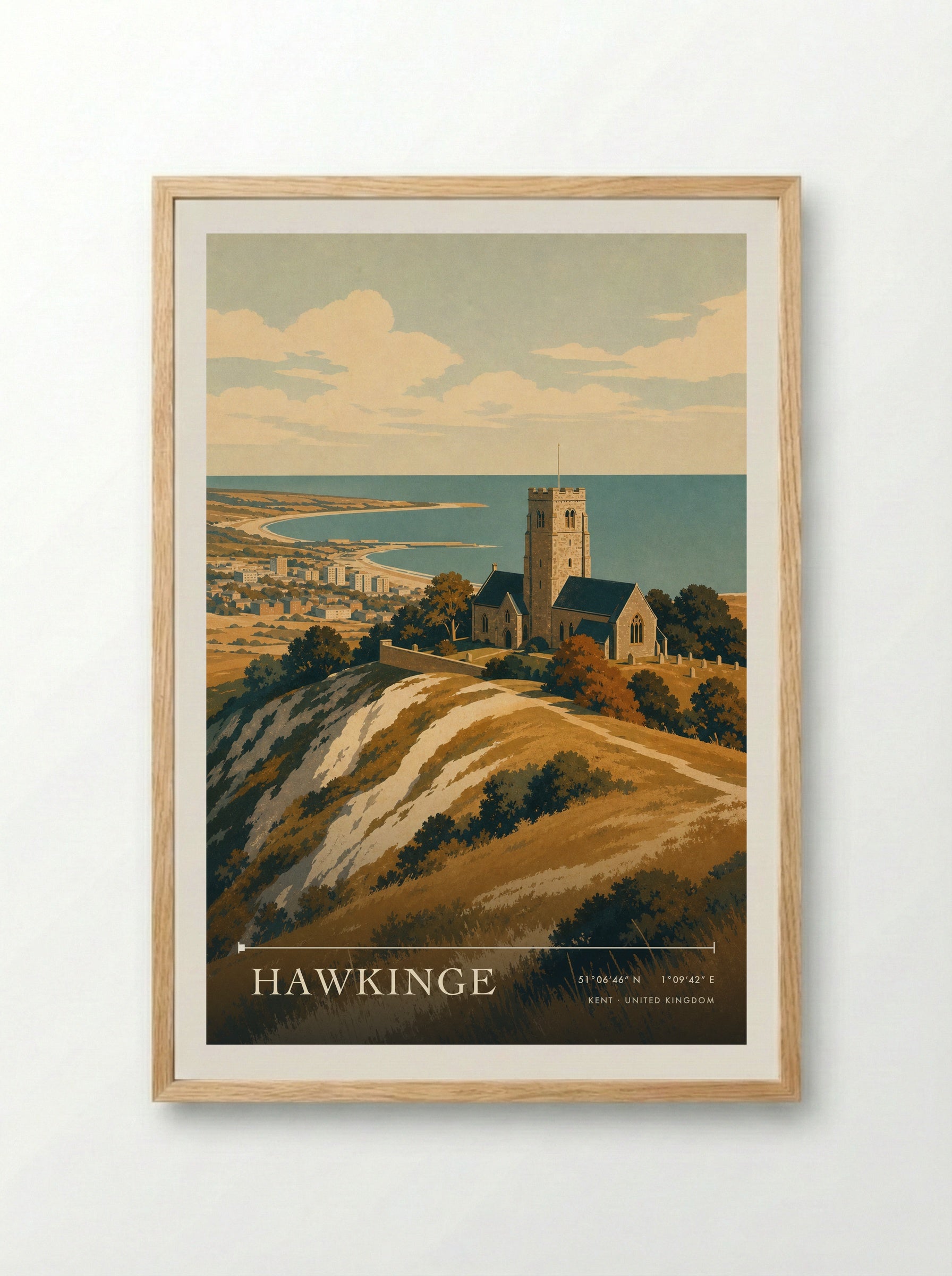 Hawkinge Kent United Kingdom Travel Poster - Framed Print Wood