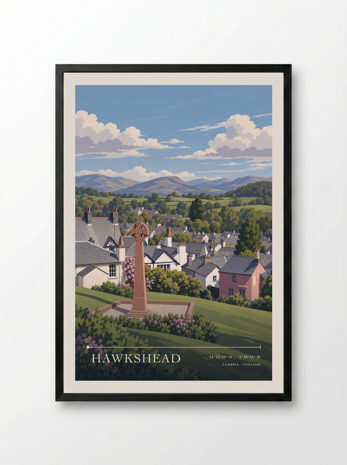 Hawkshead, Cumbria | Travel Poster - Framed Print Black