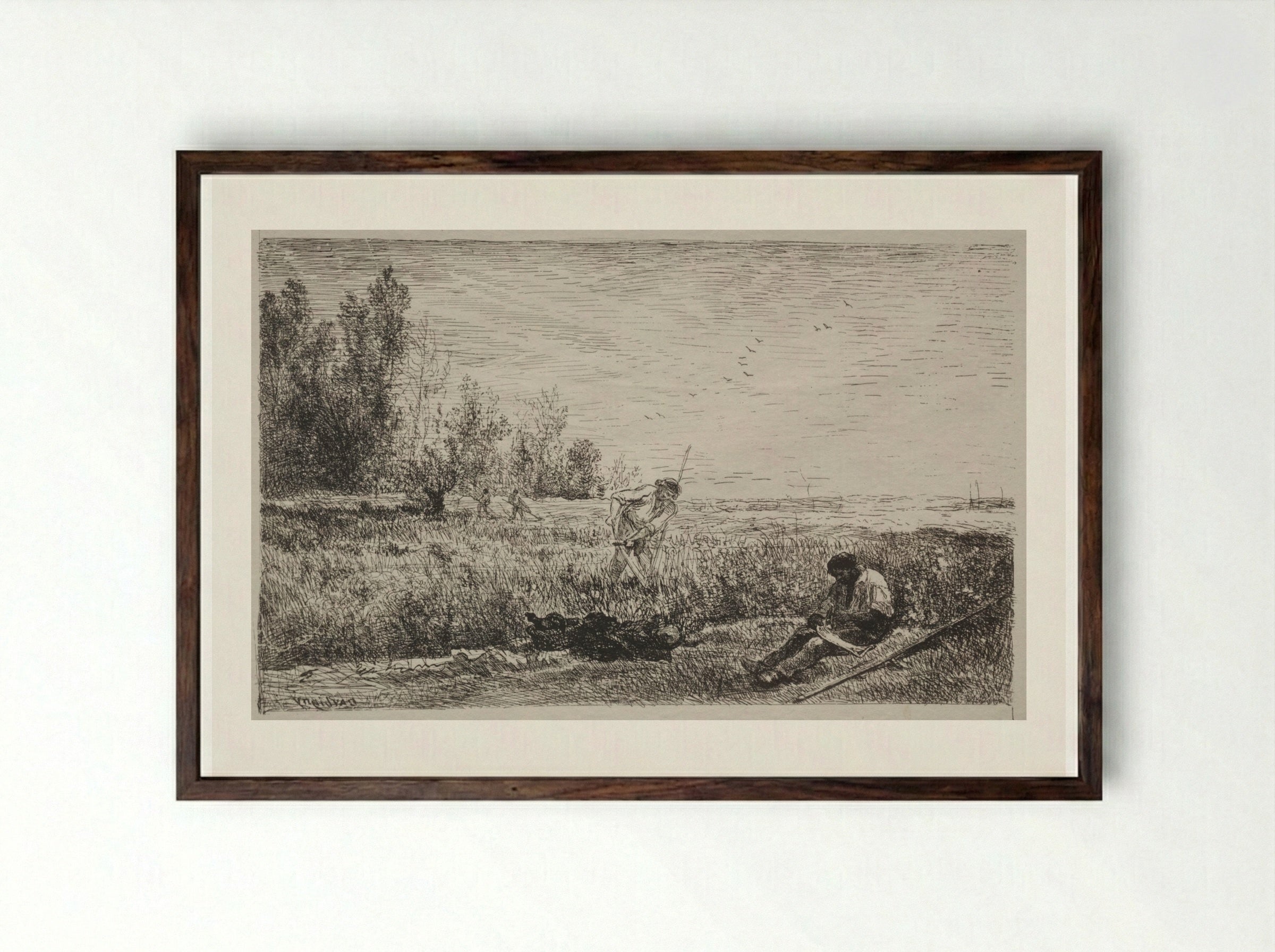 Hay-making - Charles François Daubigny - Framed Print Dark Wood