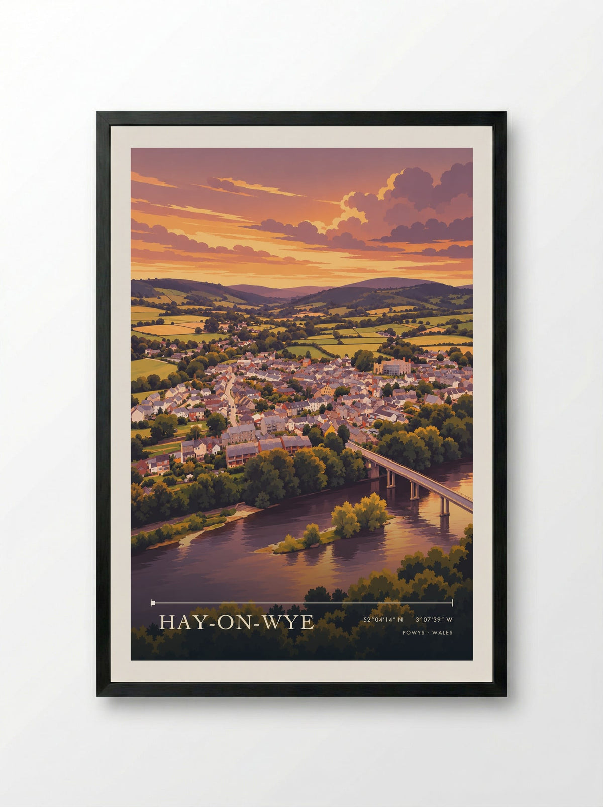 Hay-on-Wye, Powys | Travel Poster - Framed Print Black