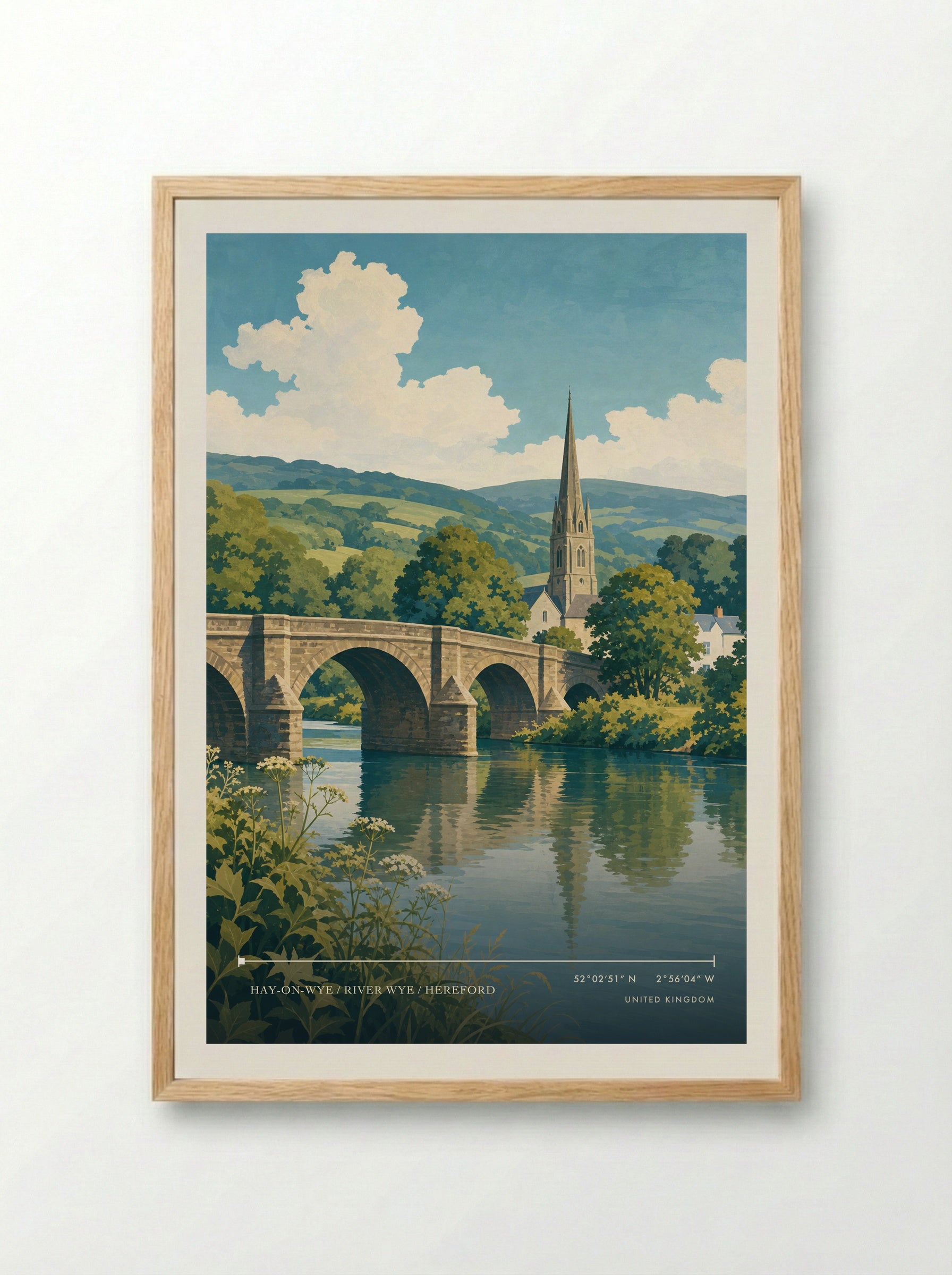 Hay-on-Wye / River Wye / Hereford United Kingdom Travel Poster - Framed Print Wood