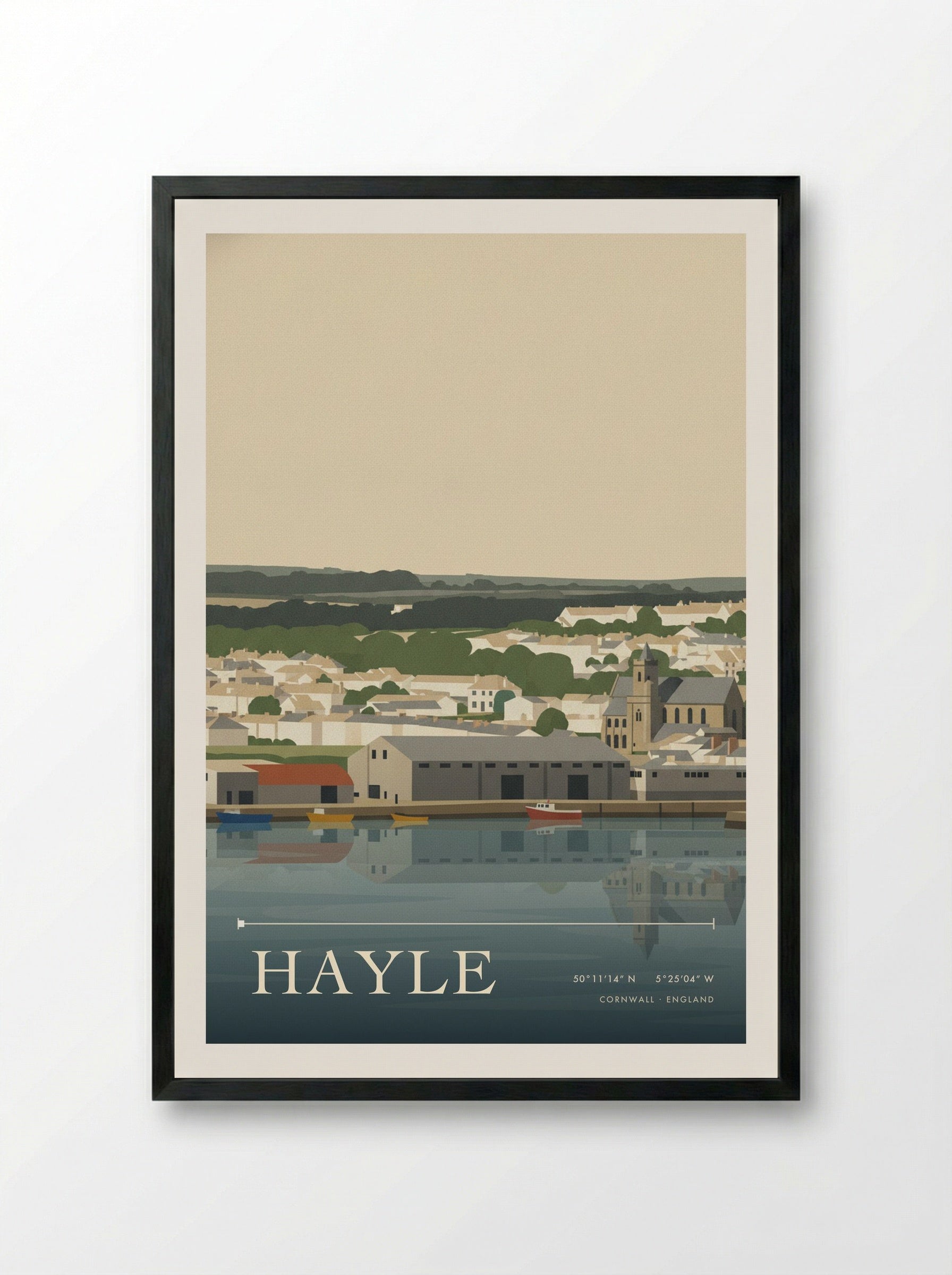 Hayle Cornwall England Travel Poster - Framed Print Black