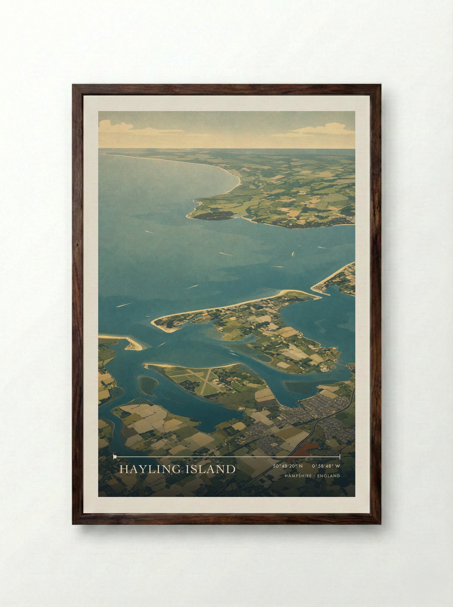 Hayling Island Hampshire England Travel Poster - Framed Print Dark Wood