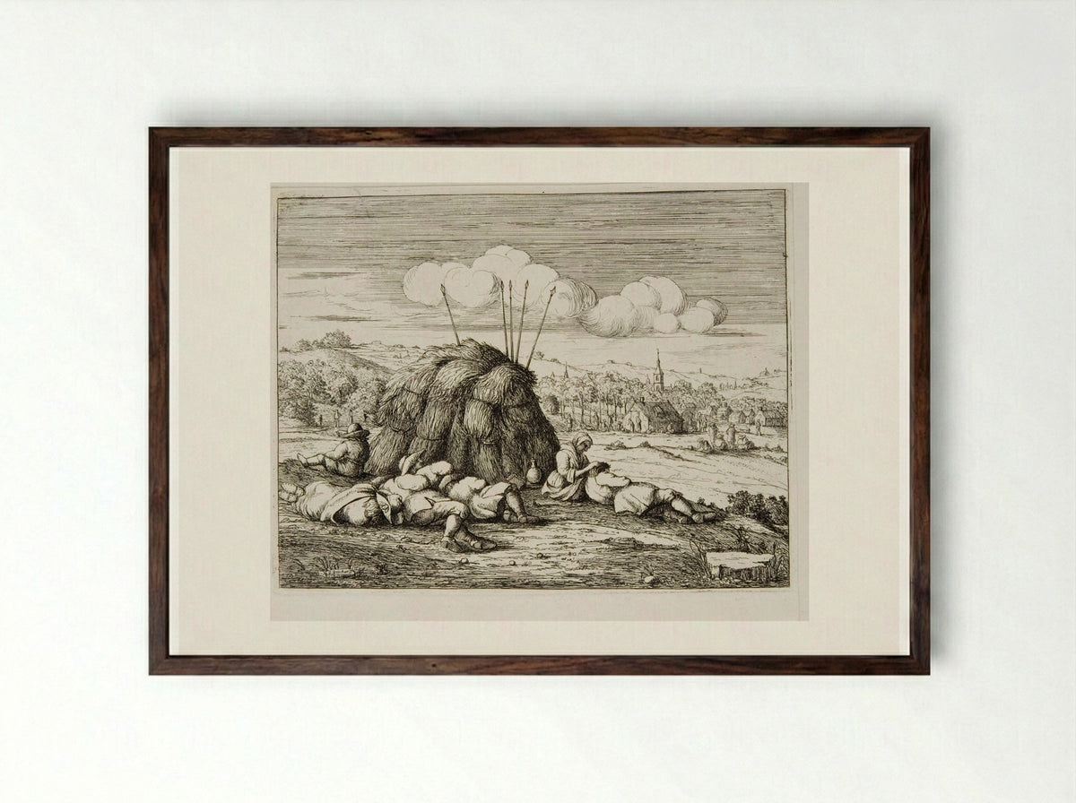 Haymakers Resting - David Deuchar - Framed Print Dark Wood