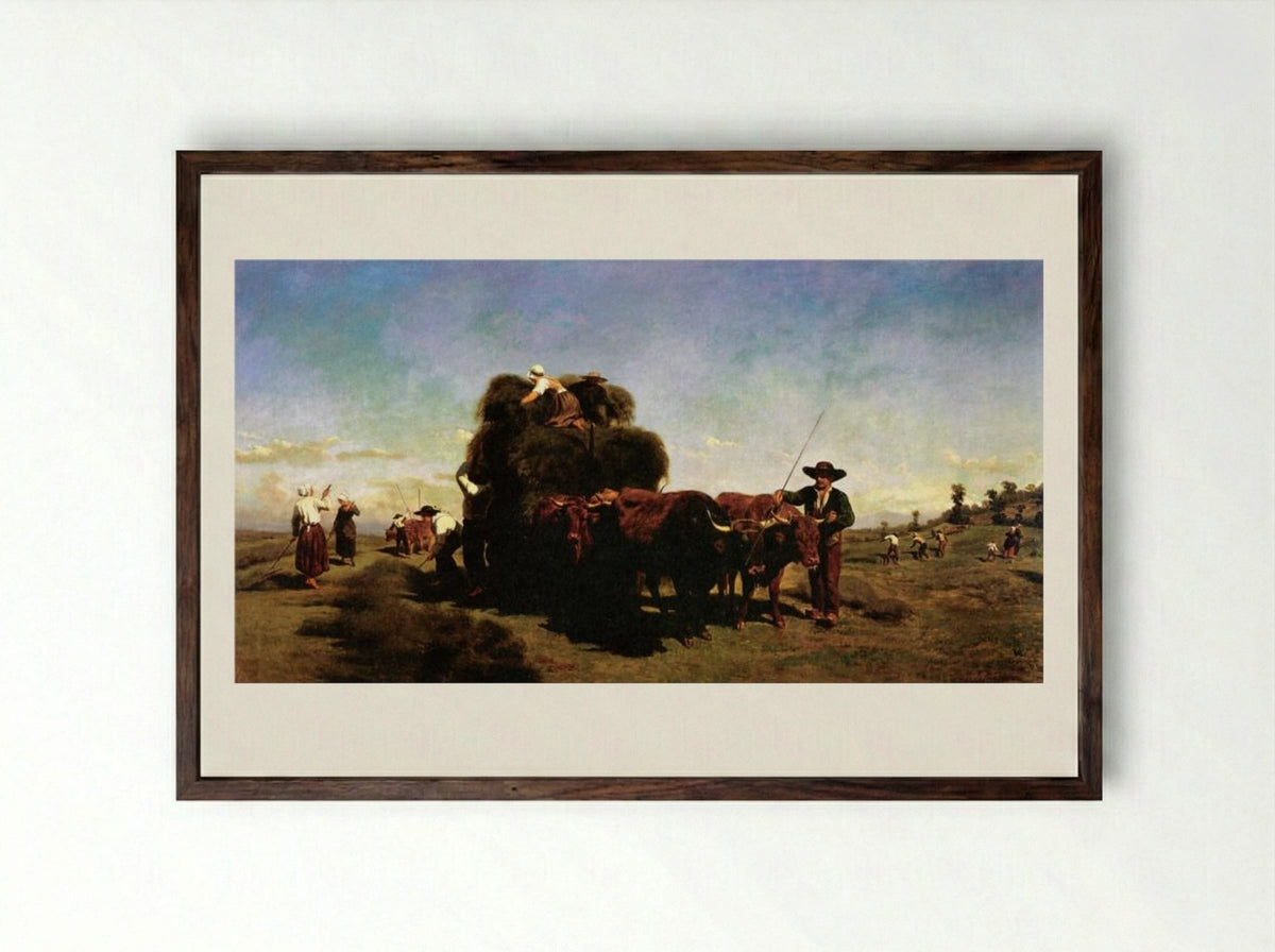 Haymaking in the Auvergne - Rosa Bonheur - Framed Print Dark Wood