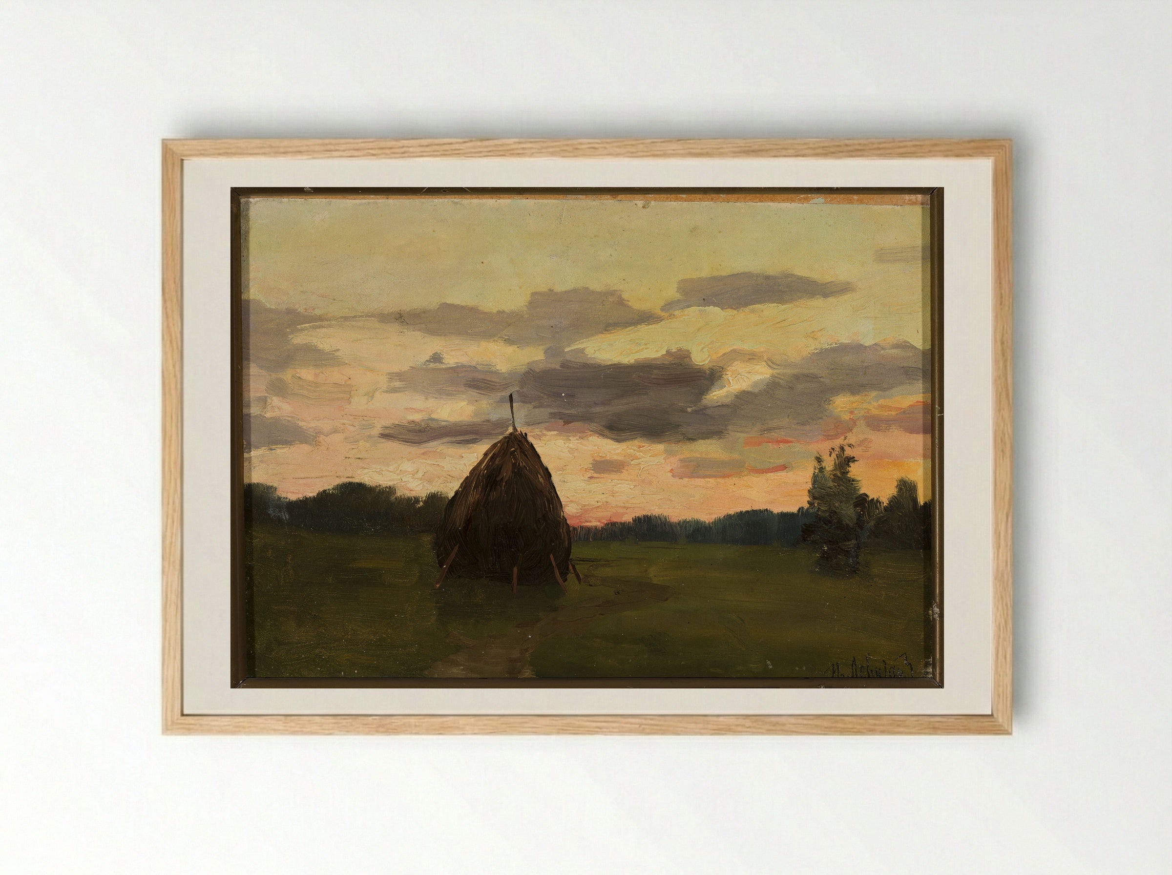 Haystack at Sunset - Isaac Levitan - Framed Print Wood