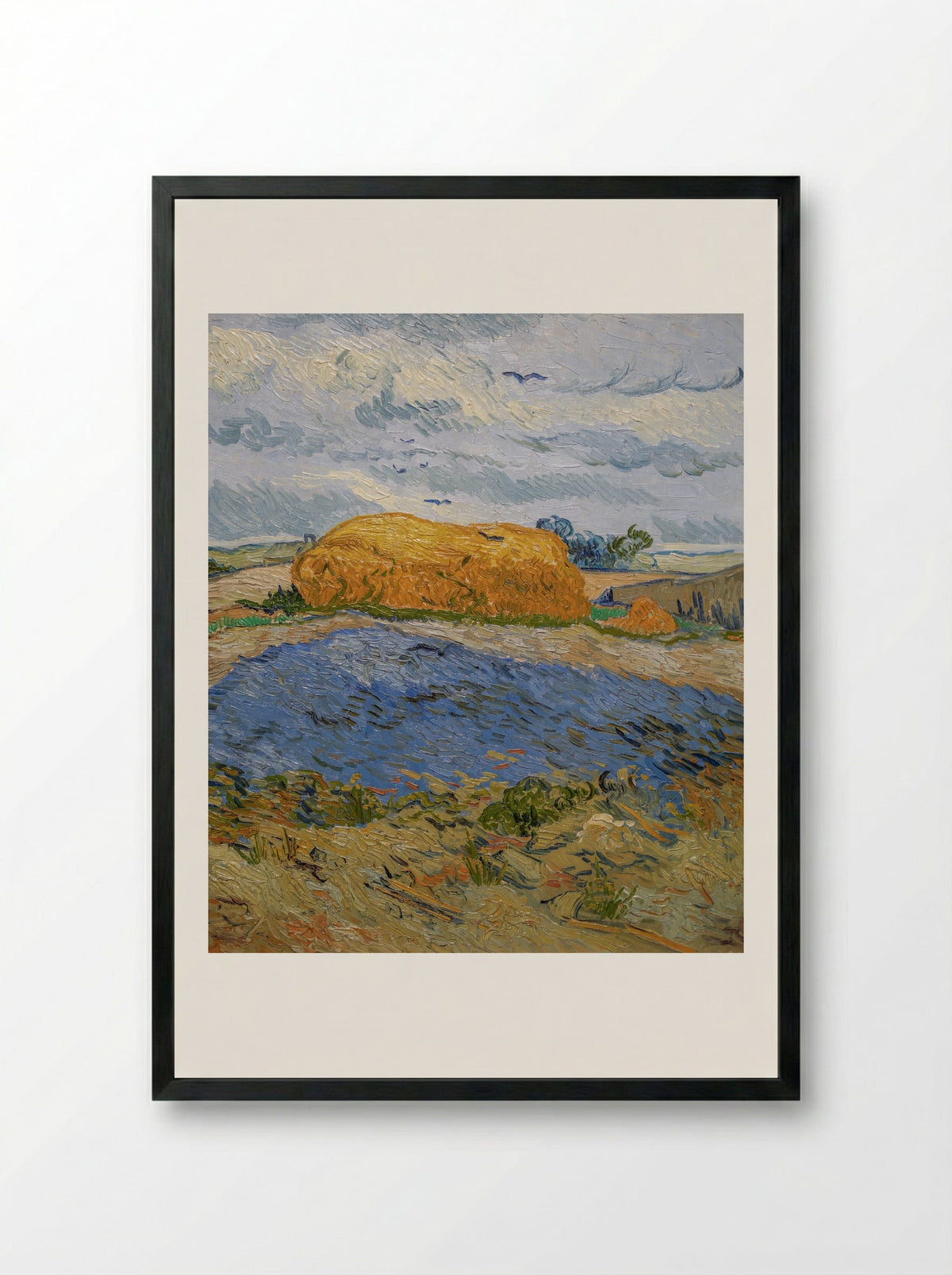 Haystack under a Rainy Sky - Vincent van Gogh - Framed Print Black