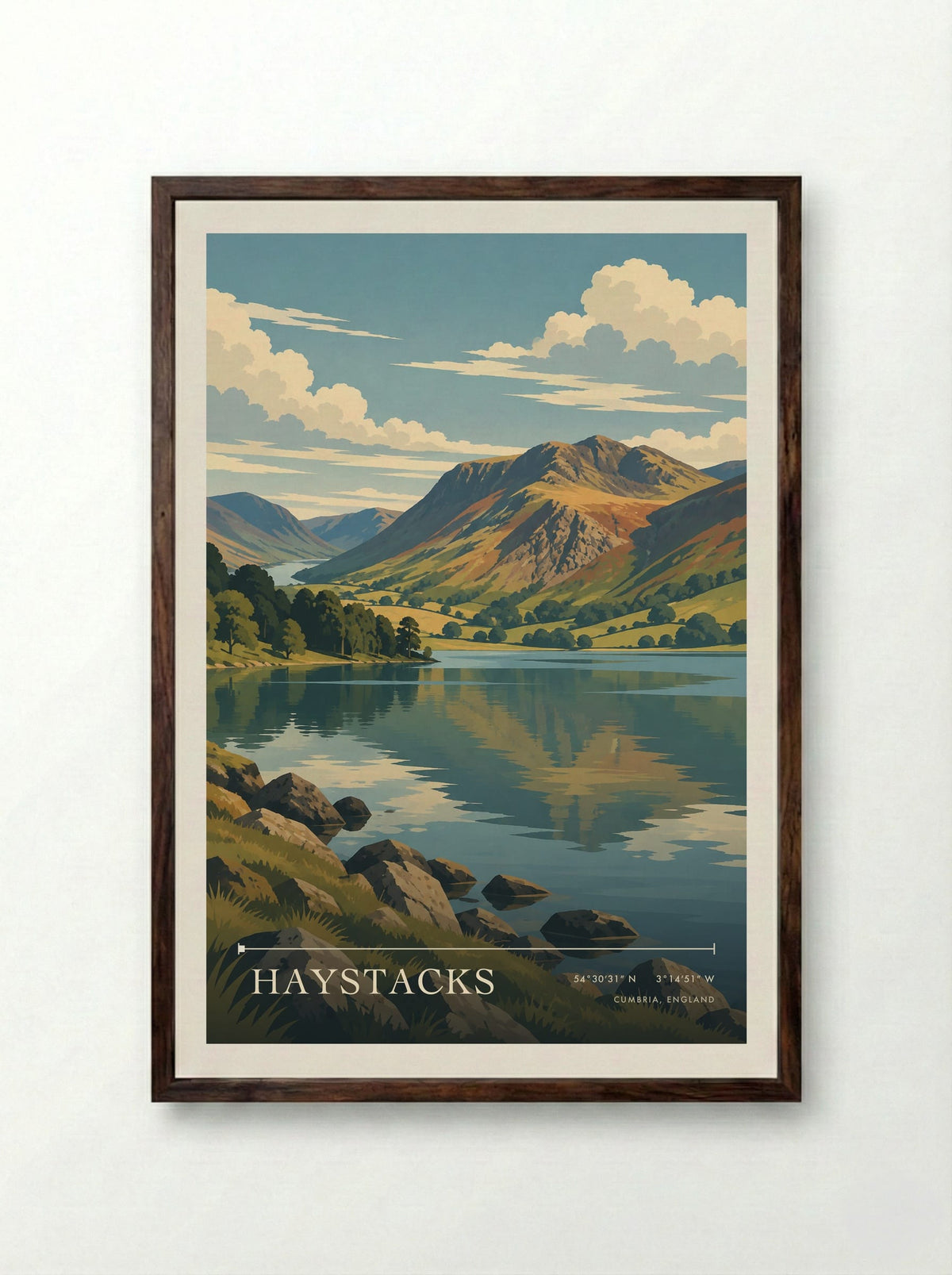 Haystacks, Cumbria, England | Travel Poster - Framed Print Dark Wood