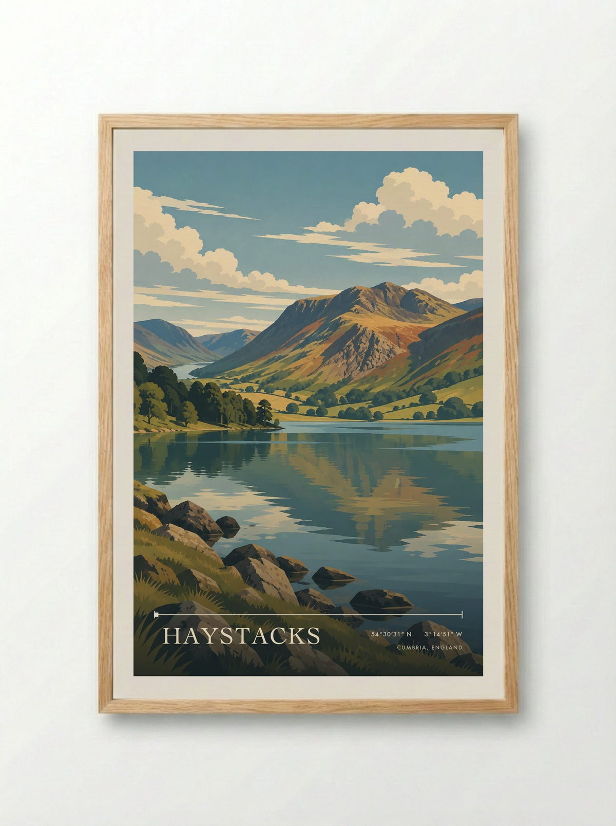 Haystacks, Cumbria, England | Travel Poster - Framed Print Wood