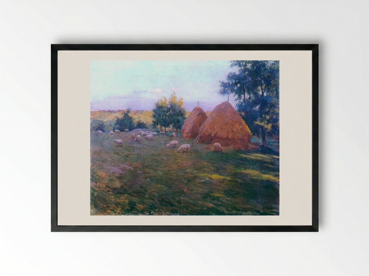 Haystacks - Willard Metcalf - Framed Print Black