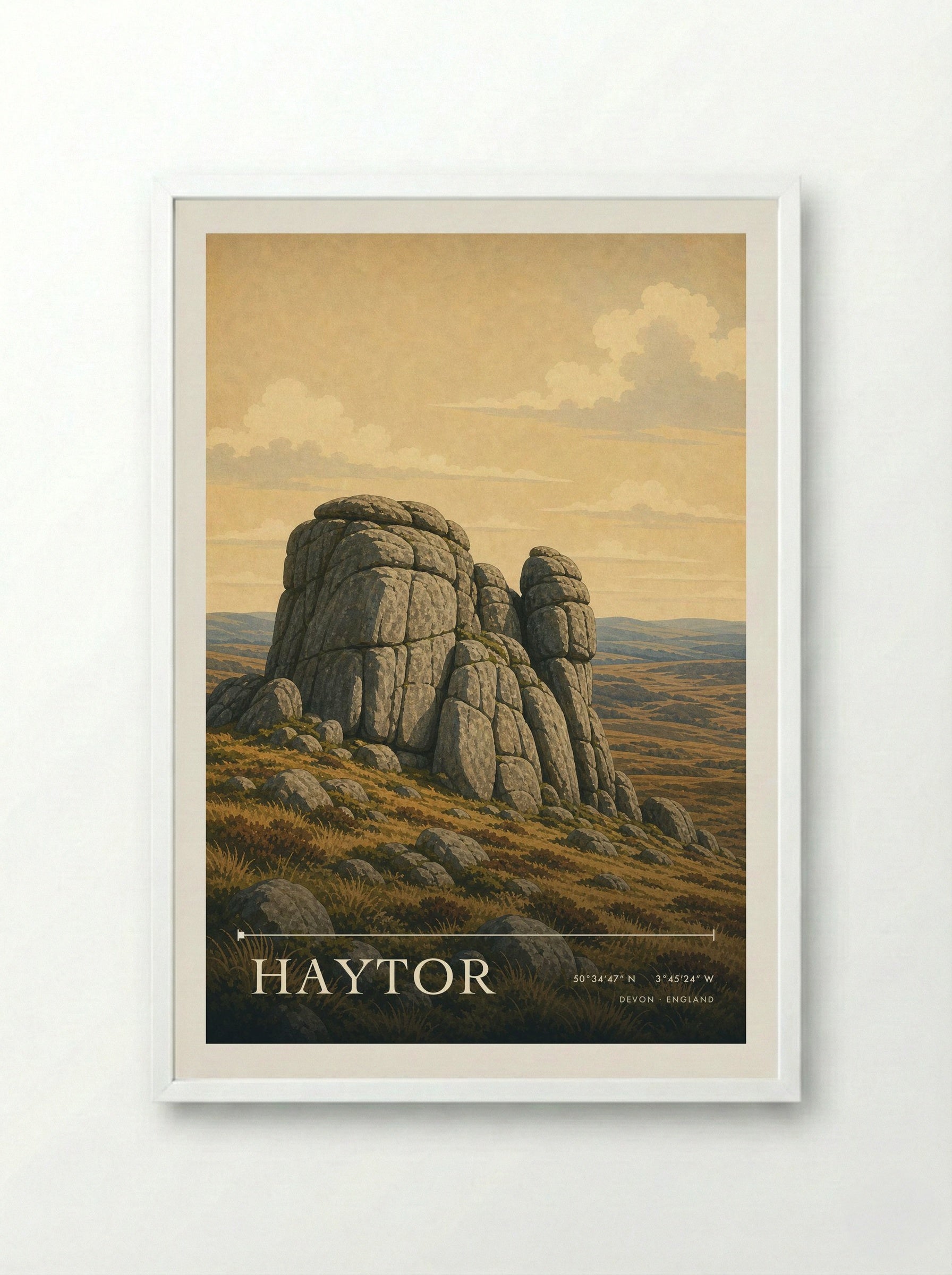 Haytor Devon England Travel Poster - Framed Print White