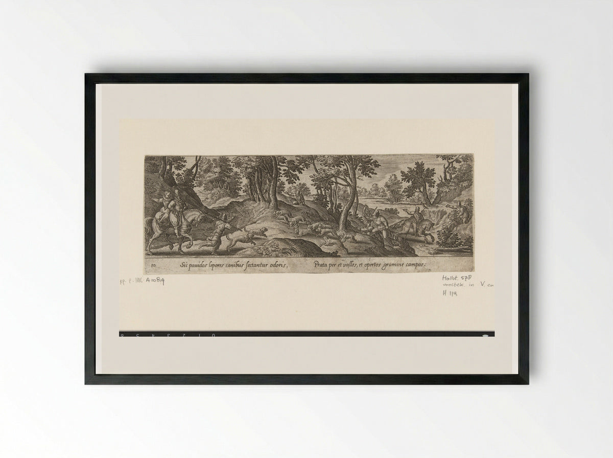 Hazenjacht (Hare Hunt) - Theodoor Galle - Framed Print Black