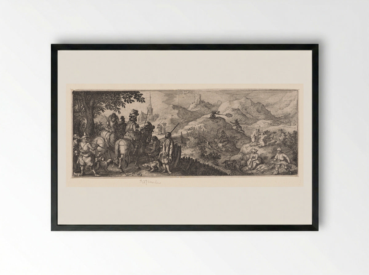 Hazenjacht (Hare Hunt) - Claes Jansz. Visscher (II) - Framed Print Black