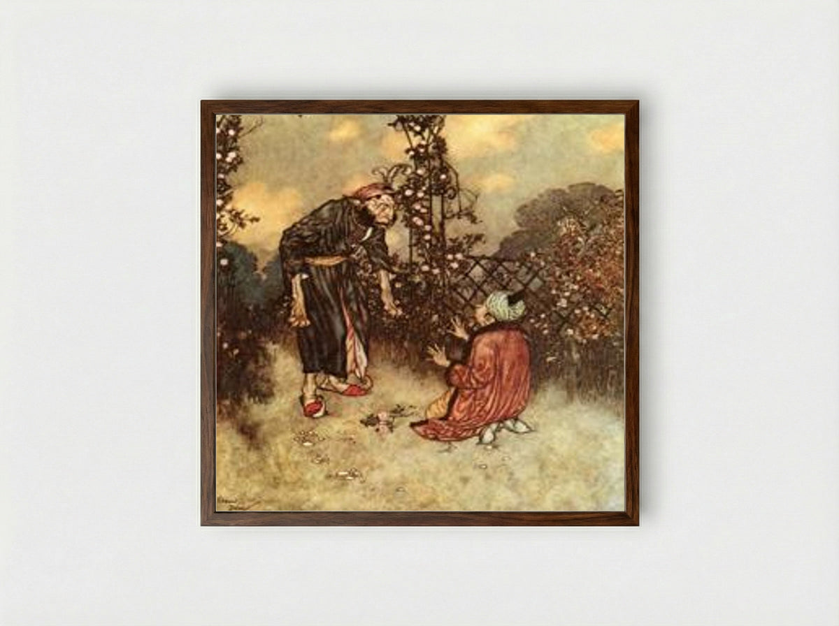 He Dropped the Rose (from Beauty and the Beast) - Edmund Dulac - Framed Print Dark Wood